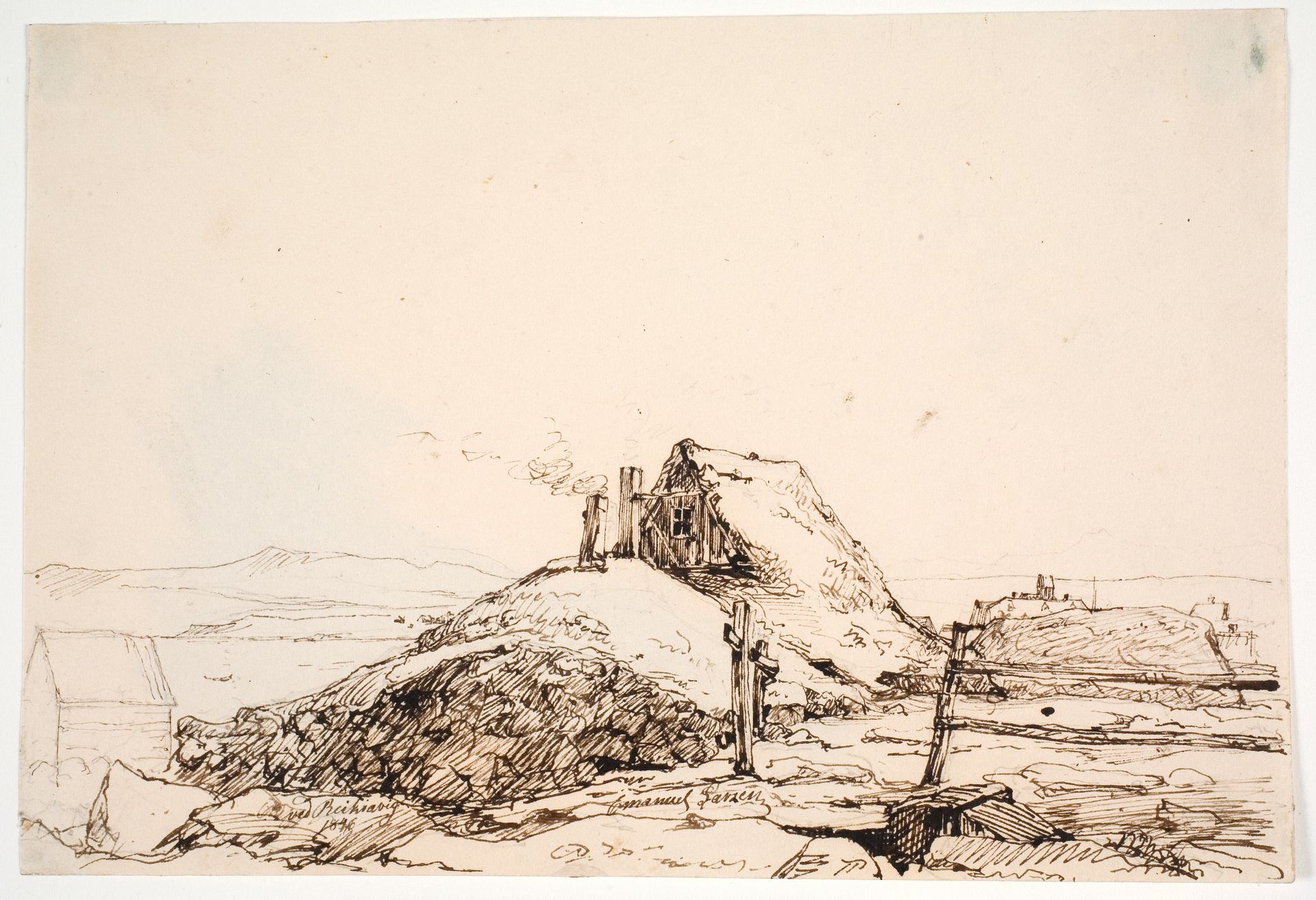 Jordhus ved Reykjavik by Emanuel Larsen