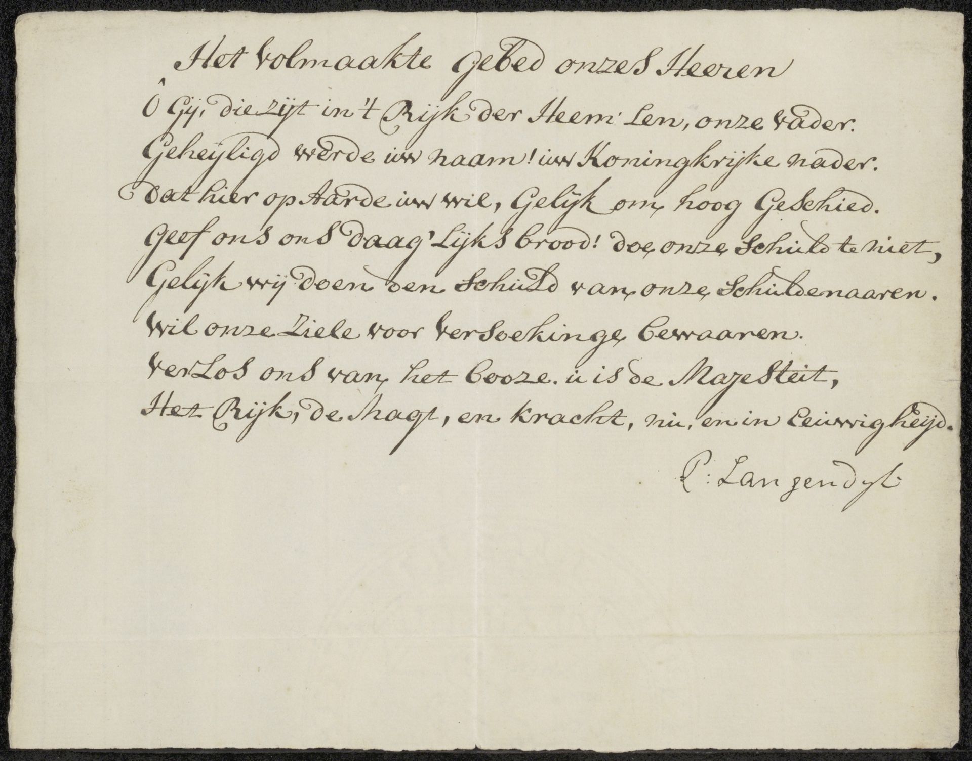Het Onzevader by Pieter (I) Langendijk