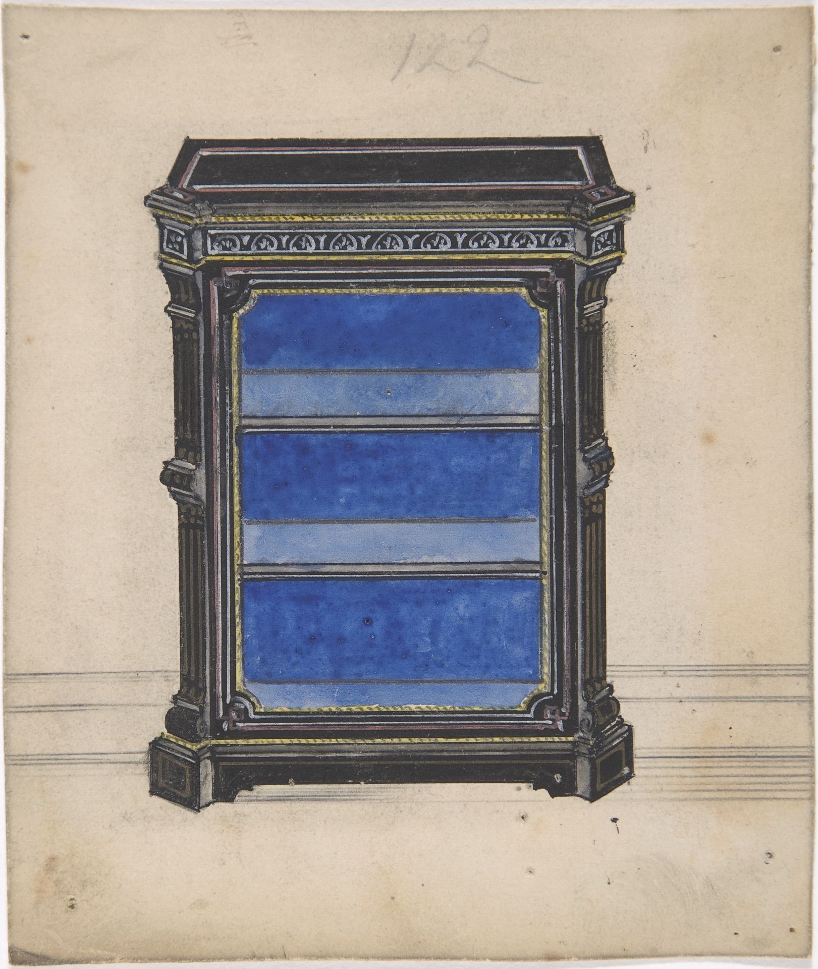 Design for a Black Cabinet with a Blue Interior by Anonymous