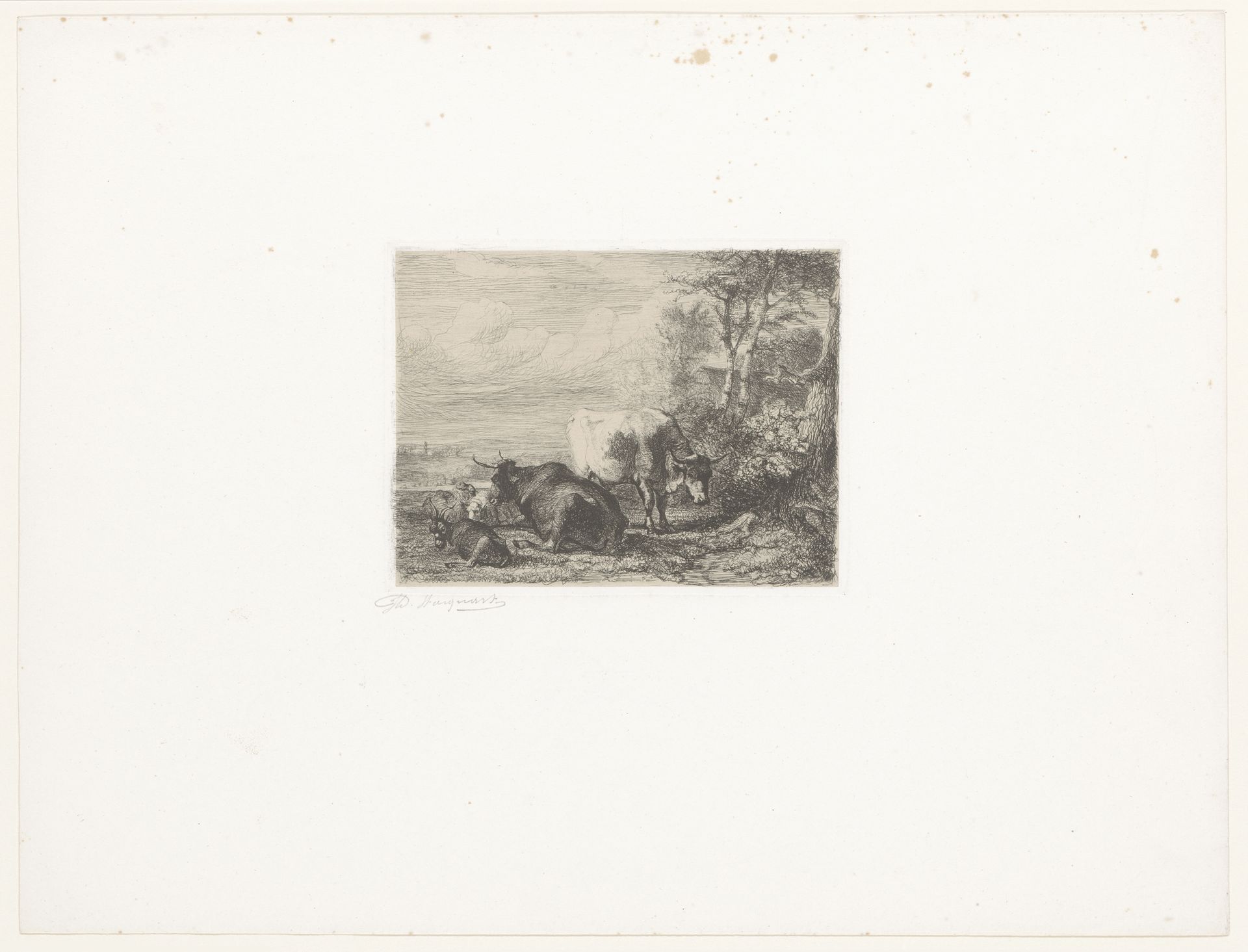 Landschap met twee koeien, een geit en twee schapen by Ildephonse Stocquart