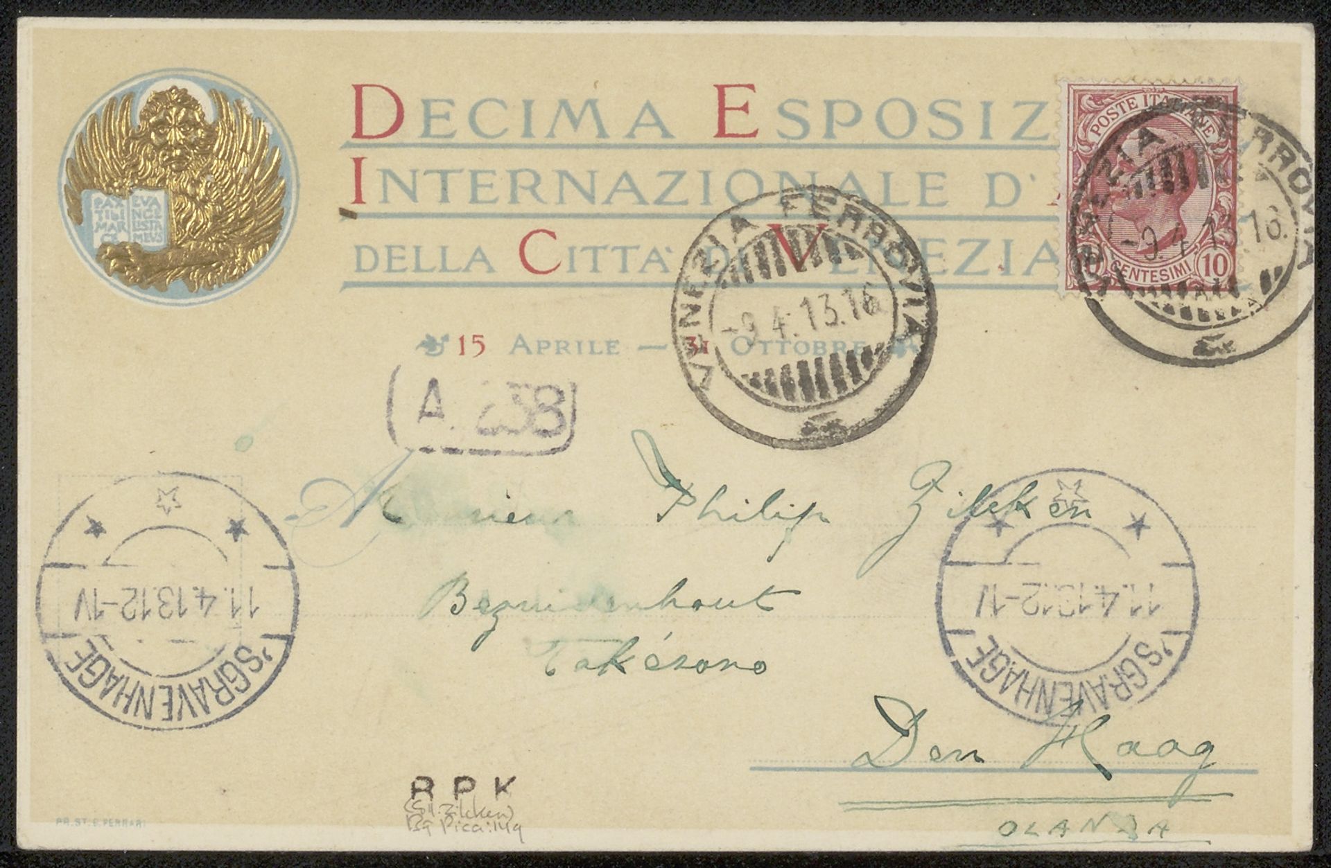 Briefkaart aan Philip Zilcken by Vittorio Pica