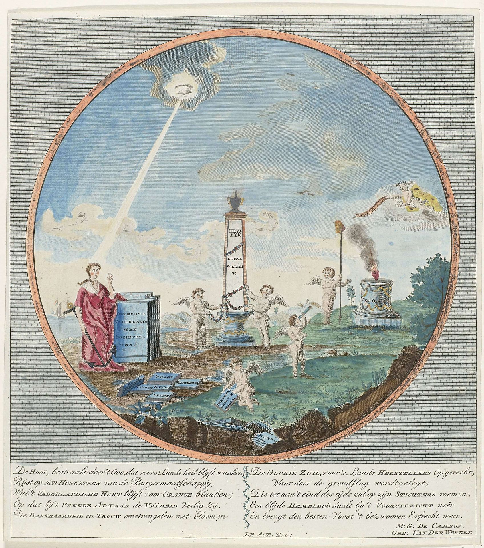 Allegorie op de oprichting van Oprechte Vaderlandsche Sociëteiten in 1787 by Anonymous