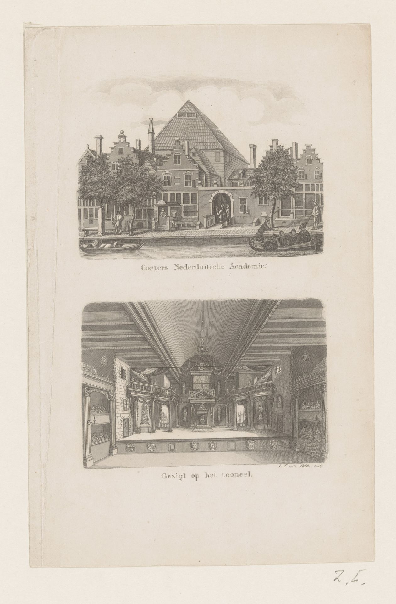 Twee gezichten op de Nederduitsche Academie van Samuel Coster aan de Keizersgracht in Amsterdam by Lubertus Teunis van Deth