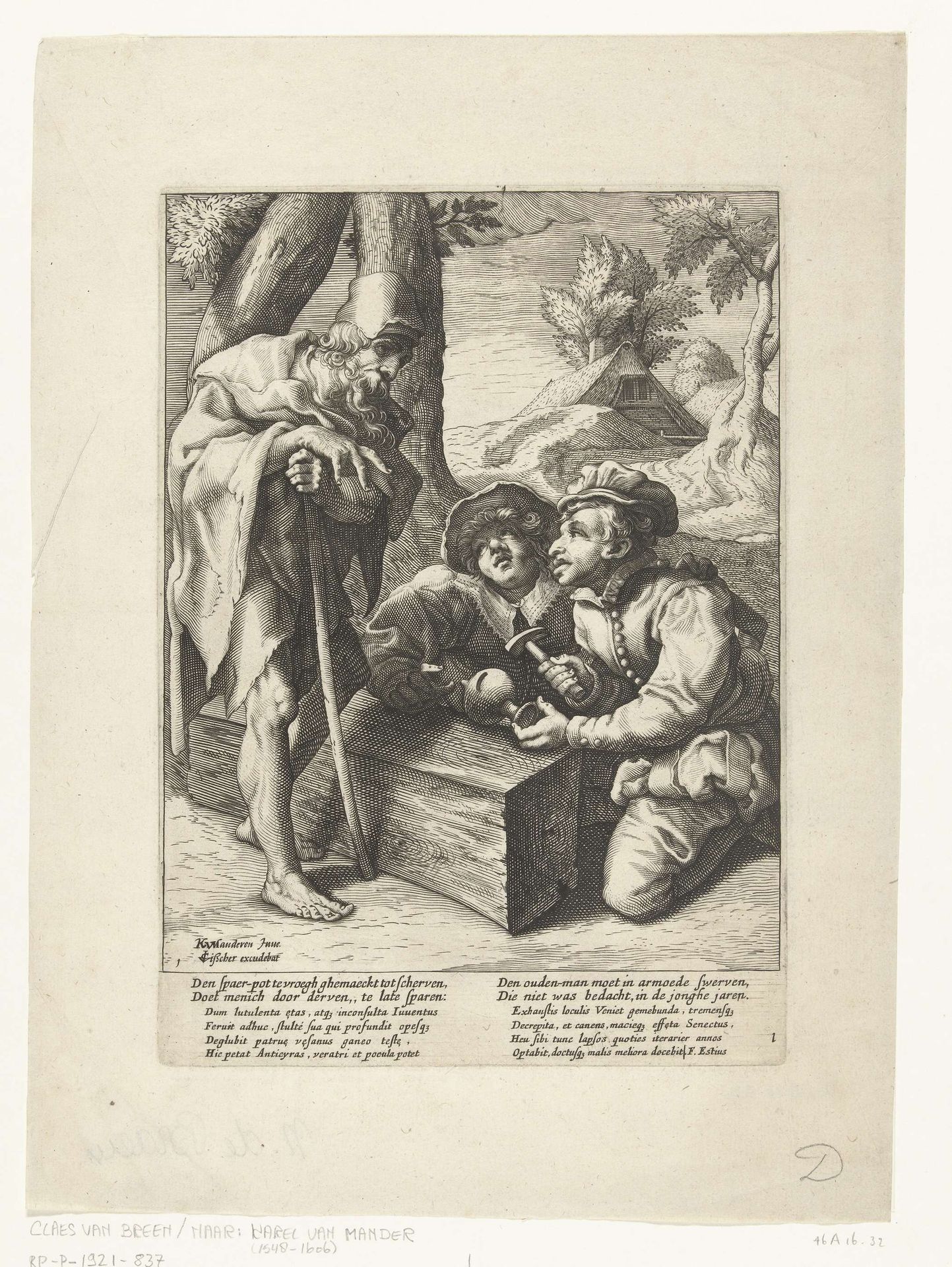 Die den spaarpot aan scherven slaat, is zijn penningsken kwijt, eer hij het kent by Hendrick Goltzius