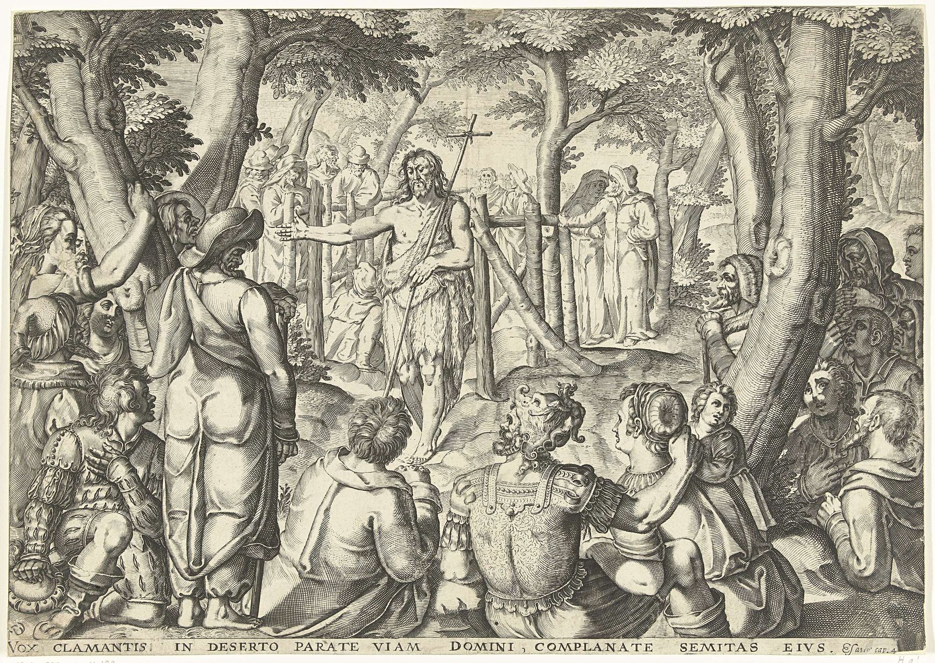 Johannes de Doper predikt voor een groep mensen by Bartholomeus Willemsz. Dolendo
