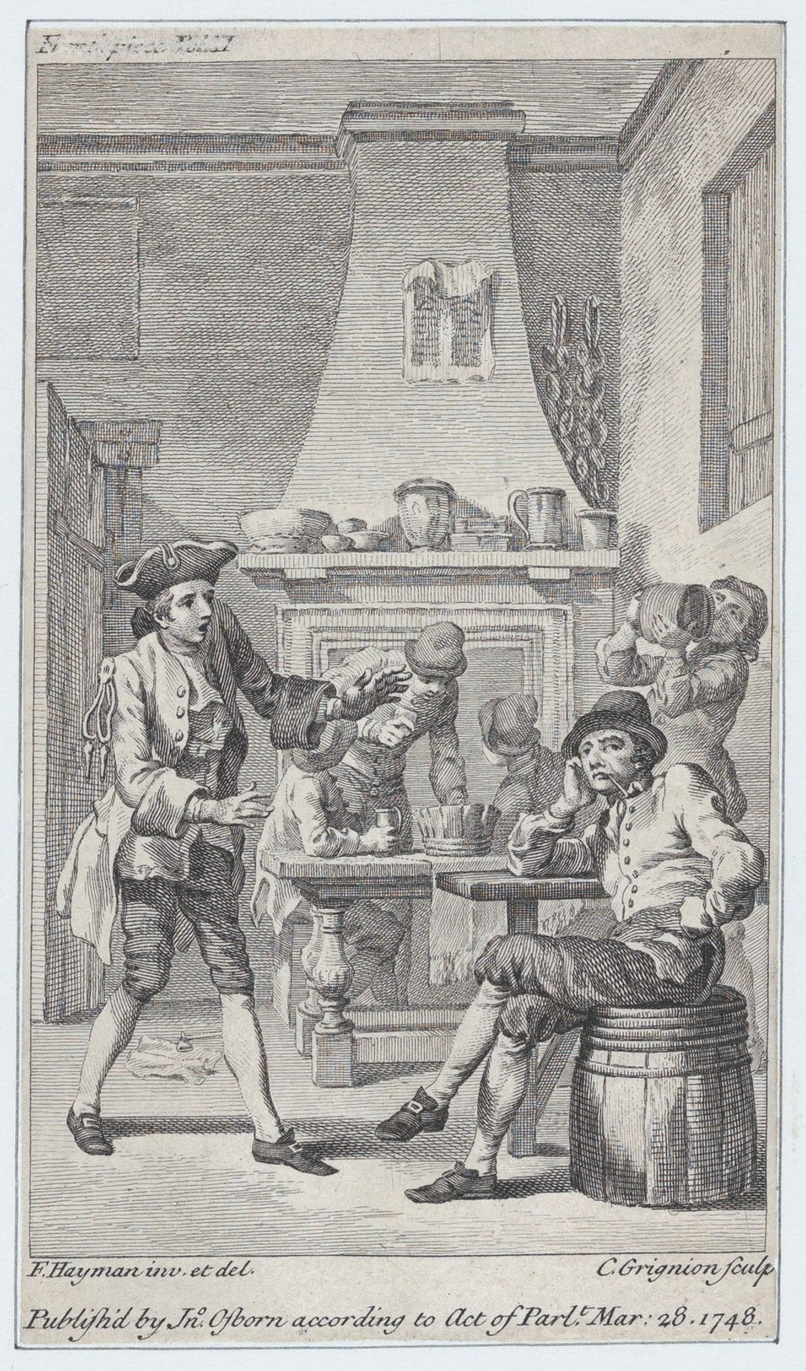 Frontispiece to Tobias Smollett's "Roderick Random" by Charles Grignion, I