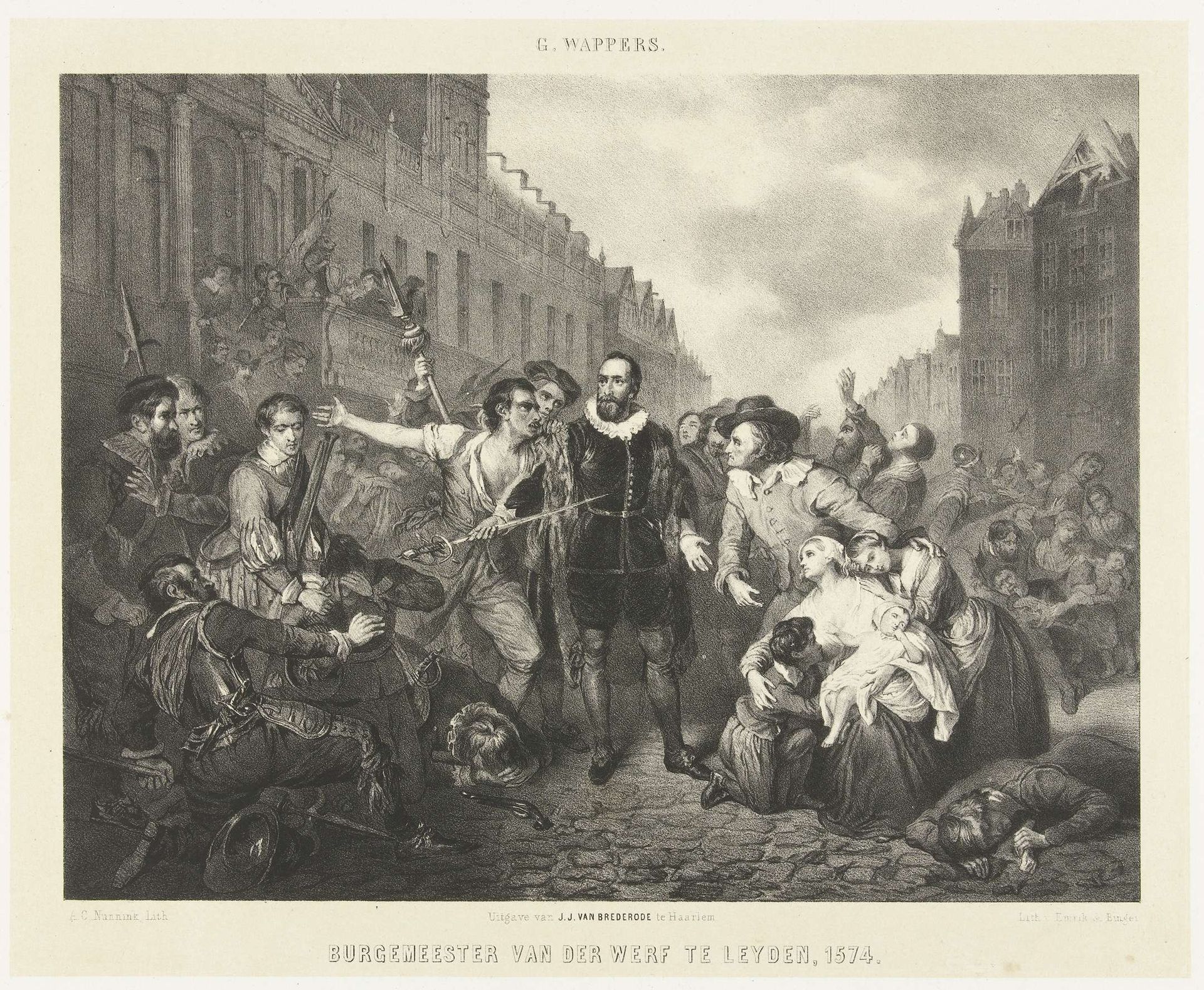 De zelfopoffering van burgemeester Pieter van der Werff, 1574 by Adolf Carel Nunnink