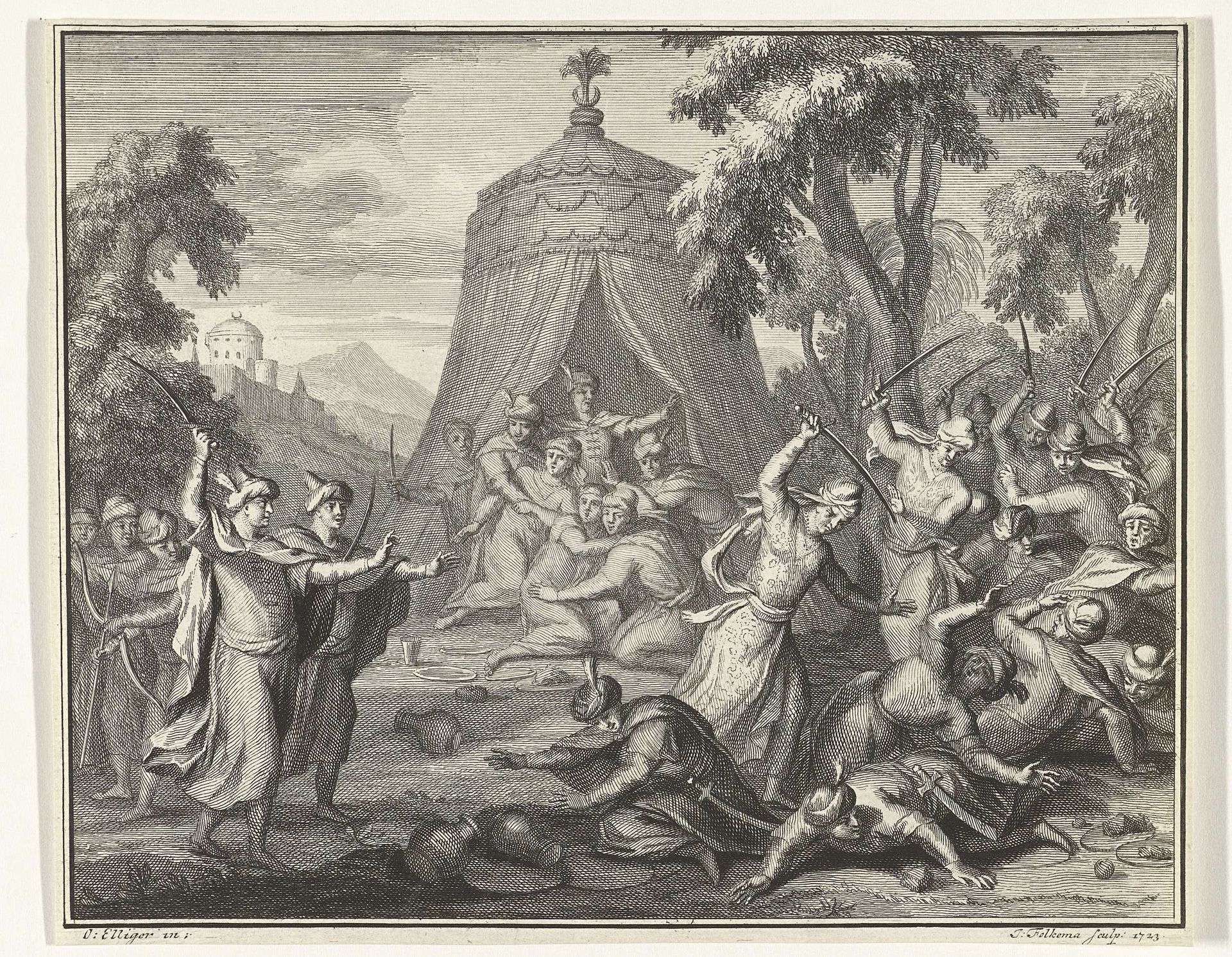 Gevecht tussen Oosterlingen by Jacob Folkema