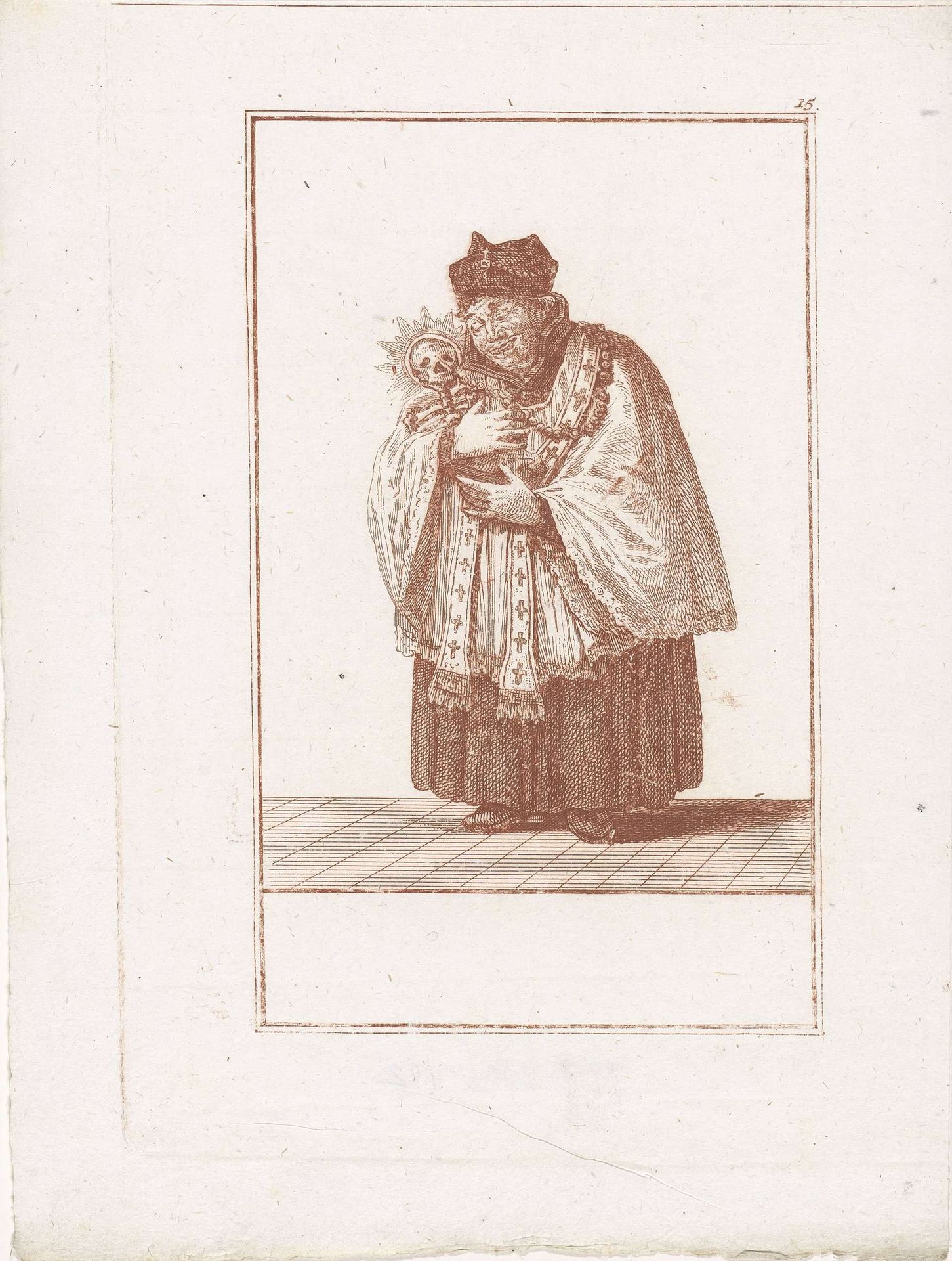 Priester omarmt monstrans met doodshoofd by Jacob Gole