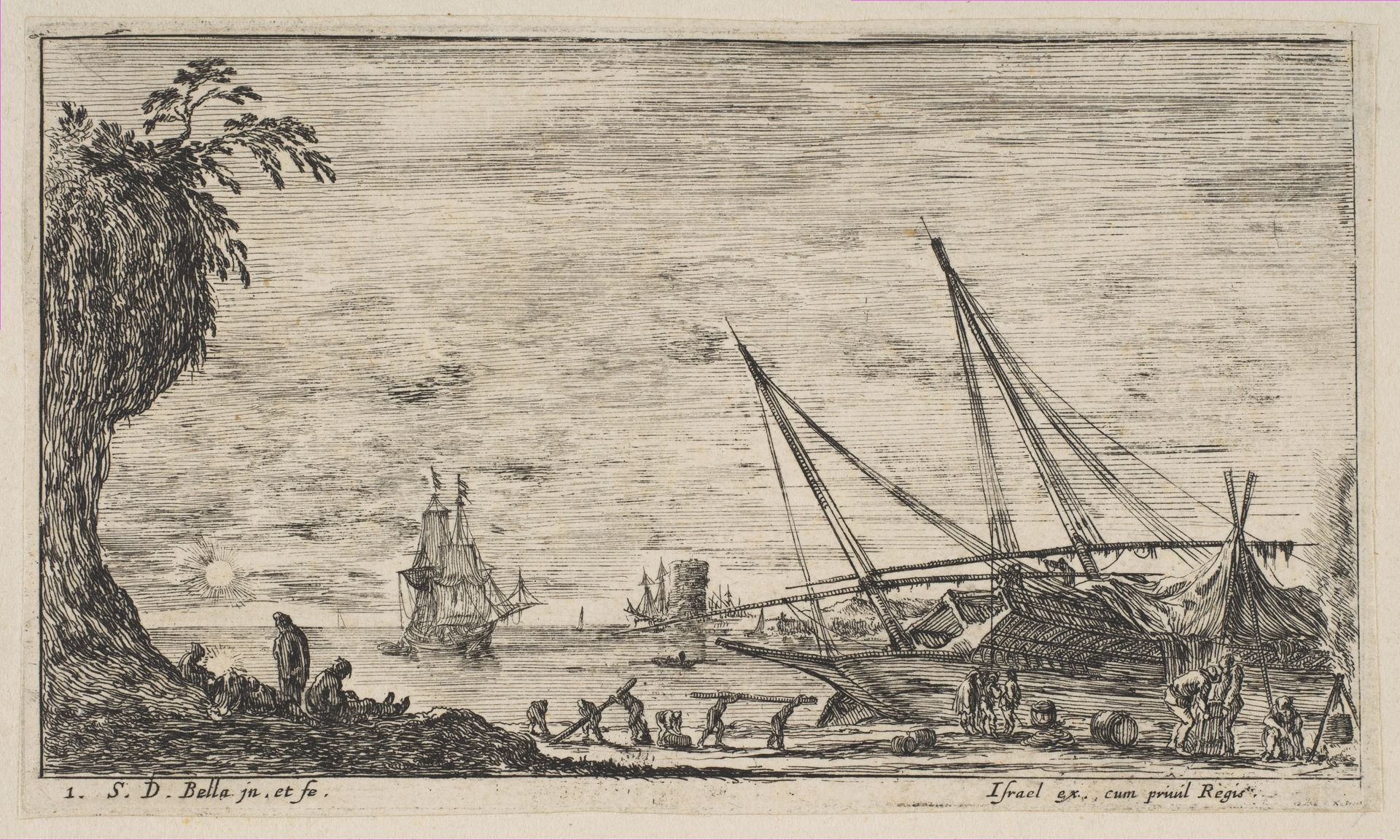 Plate 1: seaport with ships, from "Seascapes" (Paysages maritimes) by Stefano della Bella