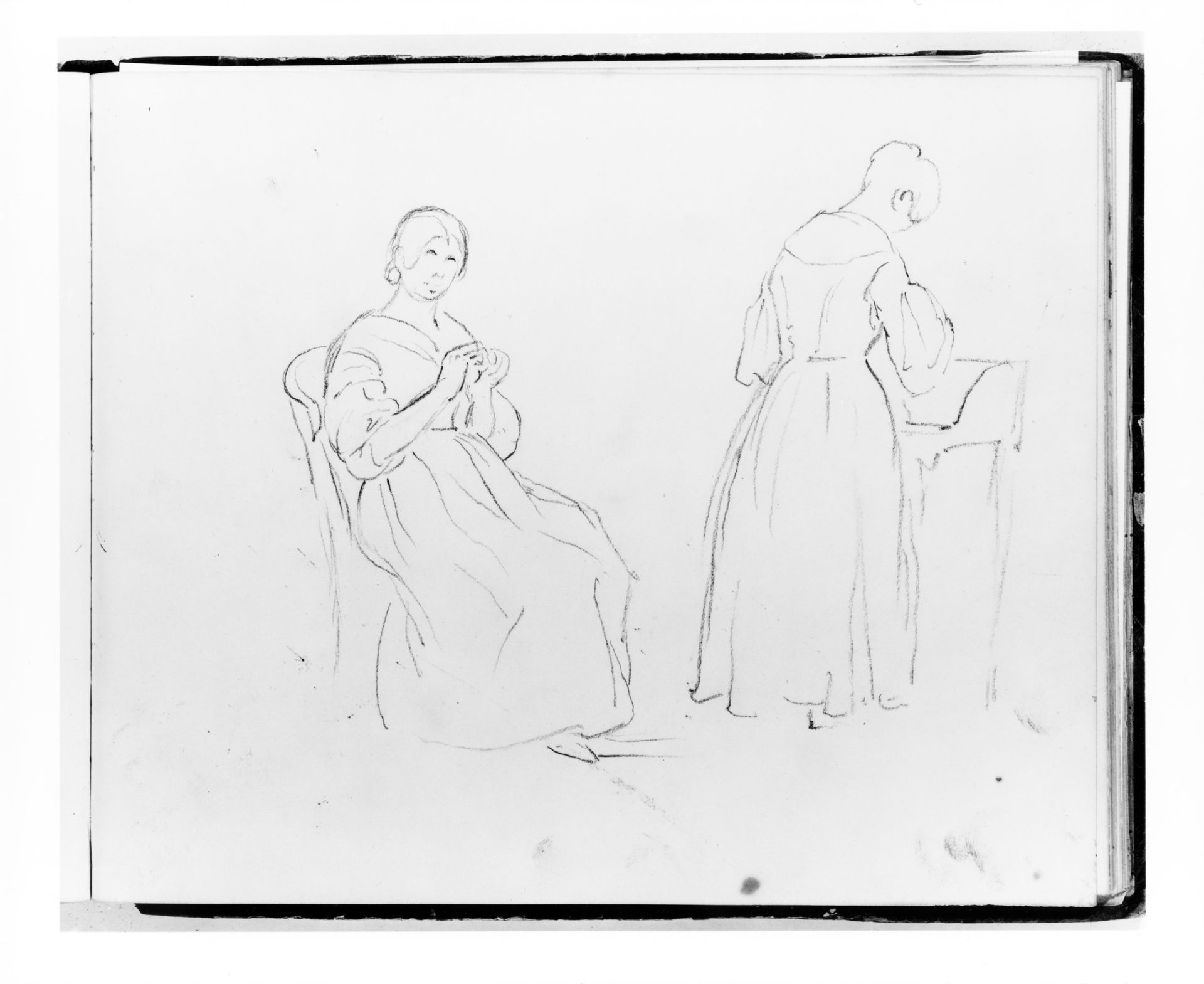 Two Studies: Woman Sewing; Woman at a Desk (from Sketchbook) by Francis William Edmonds