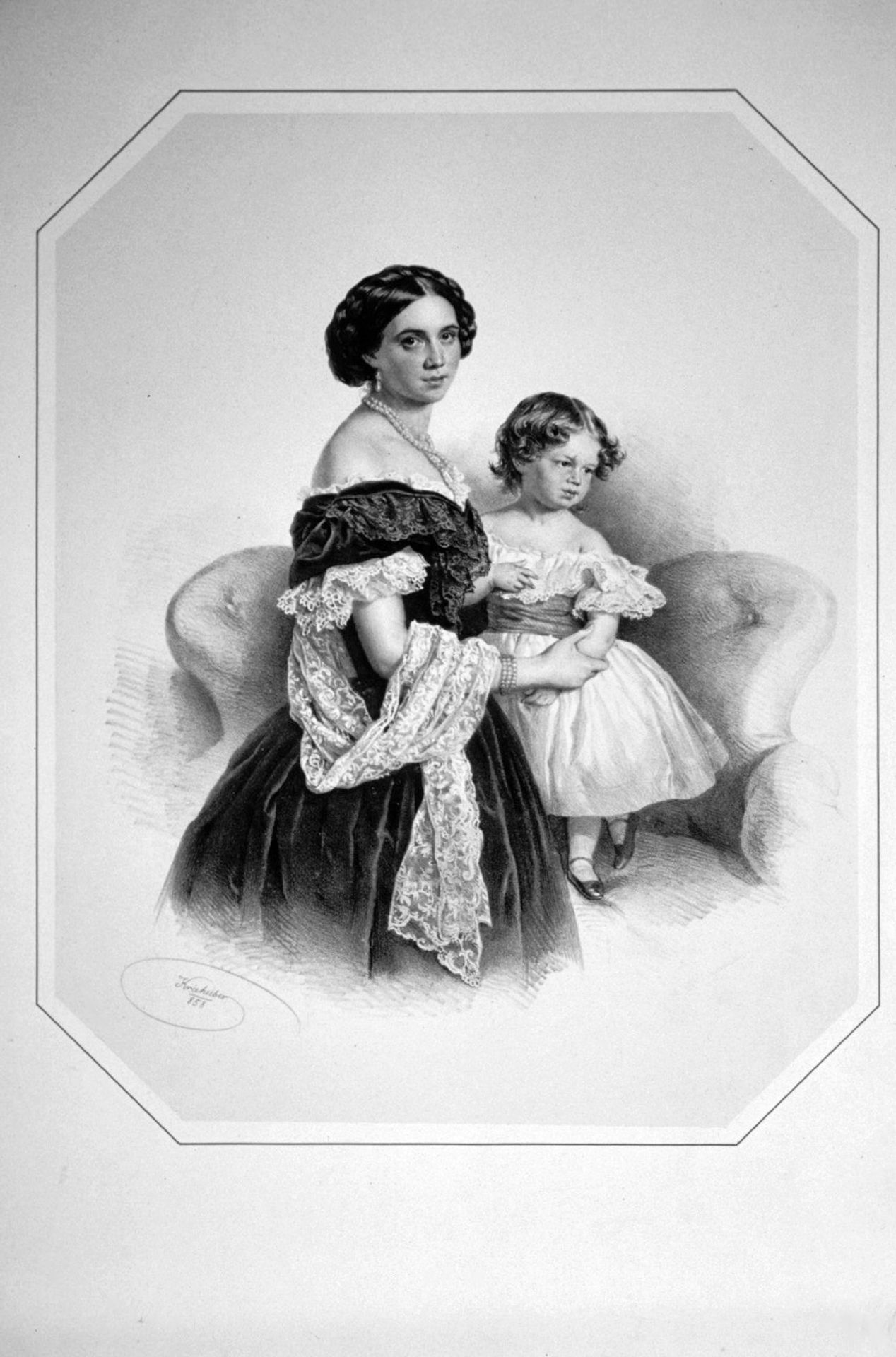 Gabriele Saaint-Genois, b. Countess Stolberg with her daughter Anna by Josef Kriehuber
