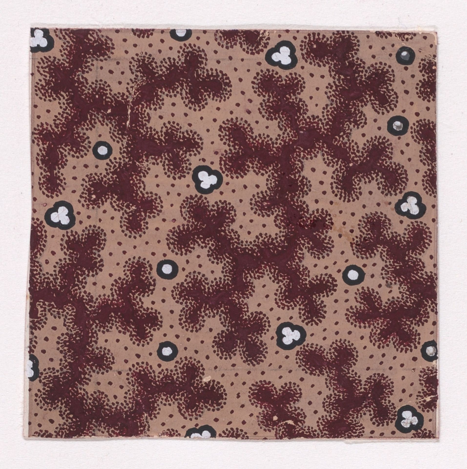 Textile Design with Abstract Bundles of Stylized Leaves and Pearls Over Dotted Background by Anonymous