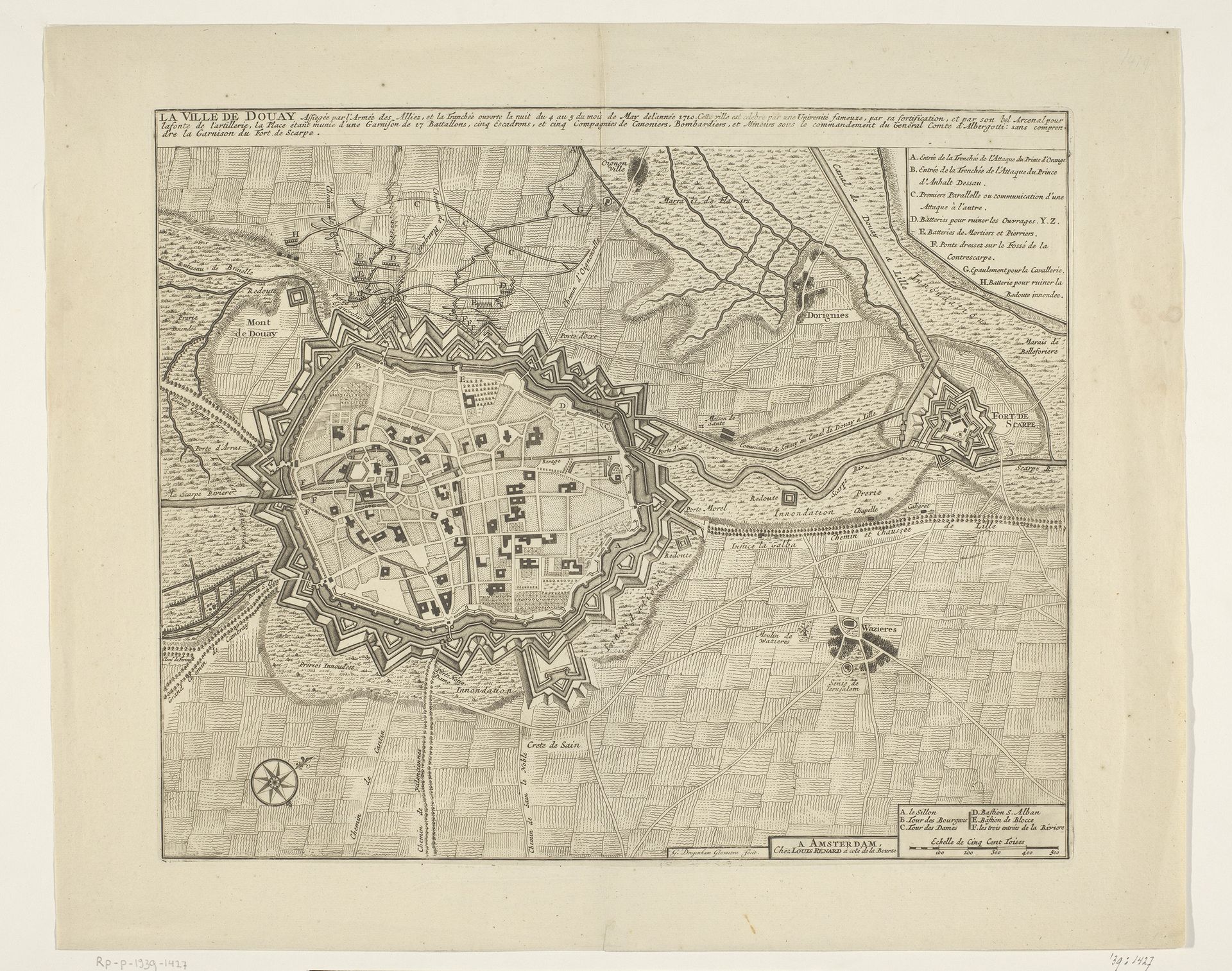 Plattegrond van Douay, 1710 by Gerrit Drogenham
