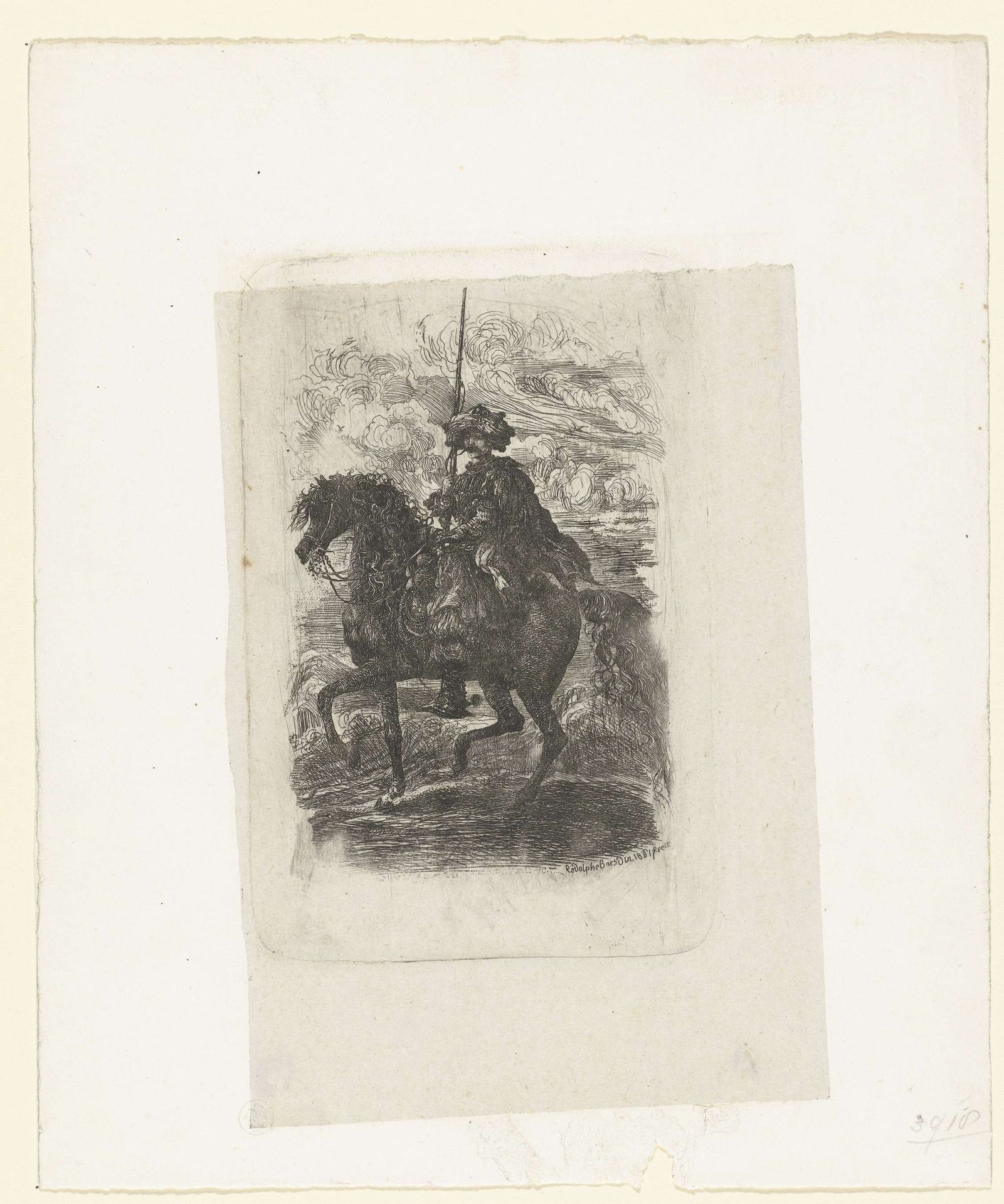 Man in oosterse kleding te paard by Rodolphe Bresdin