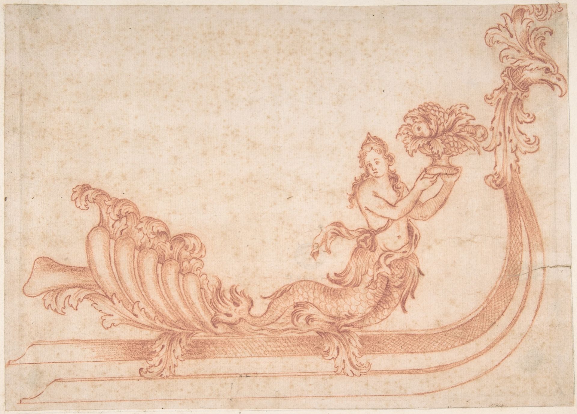 Design for a Sleigh with a Mermaid Holding a Vessel with Fruit by Anonymous