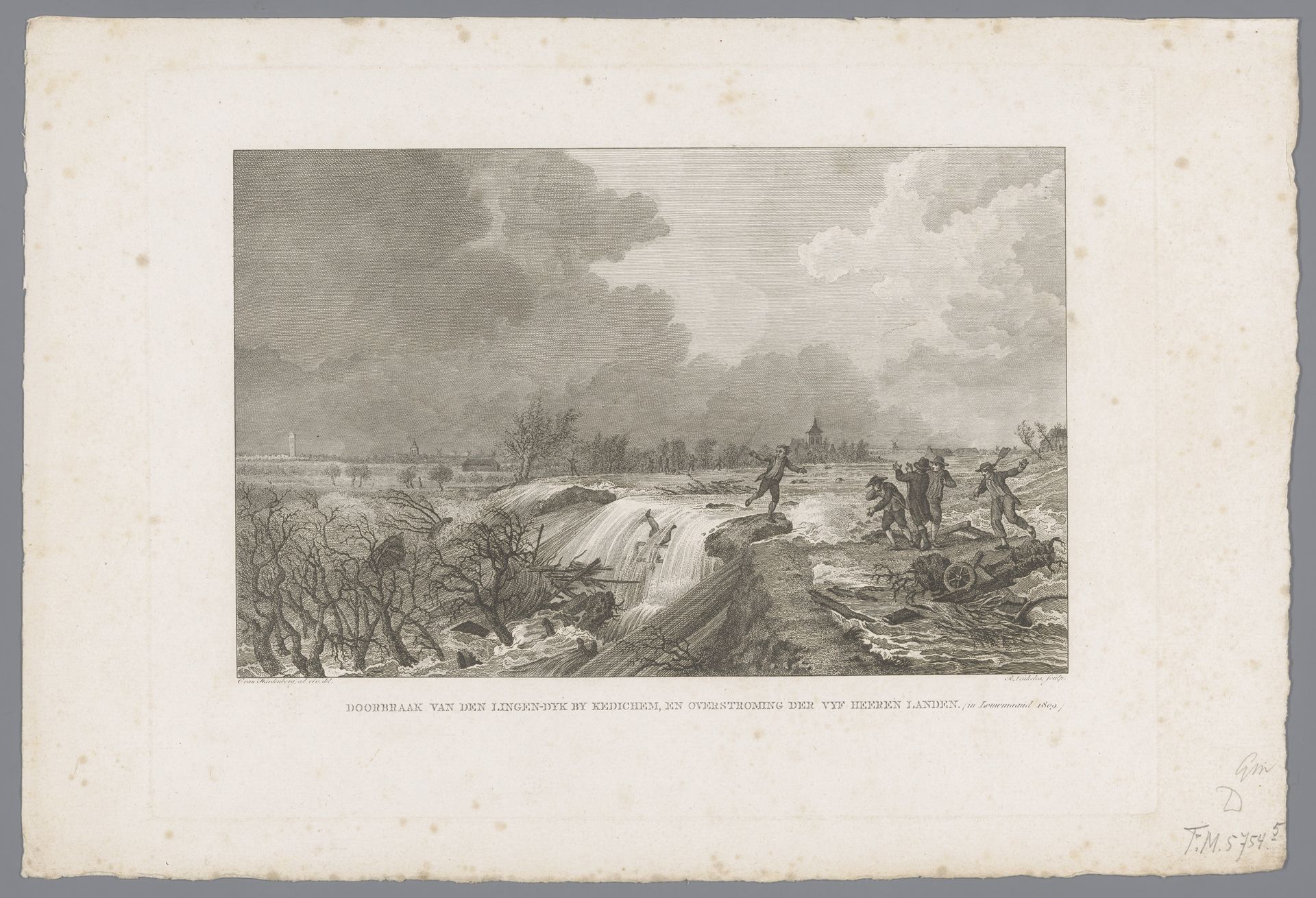 Overstroming van de Linge bij Kedichem by Reinier Vinkeles