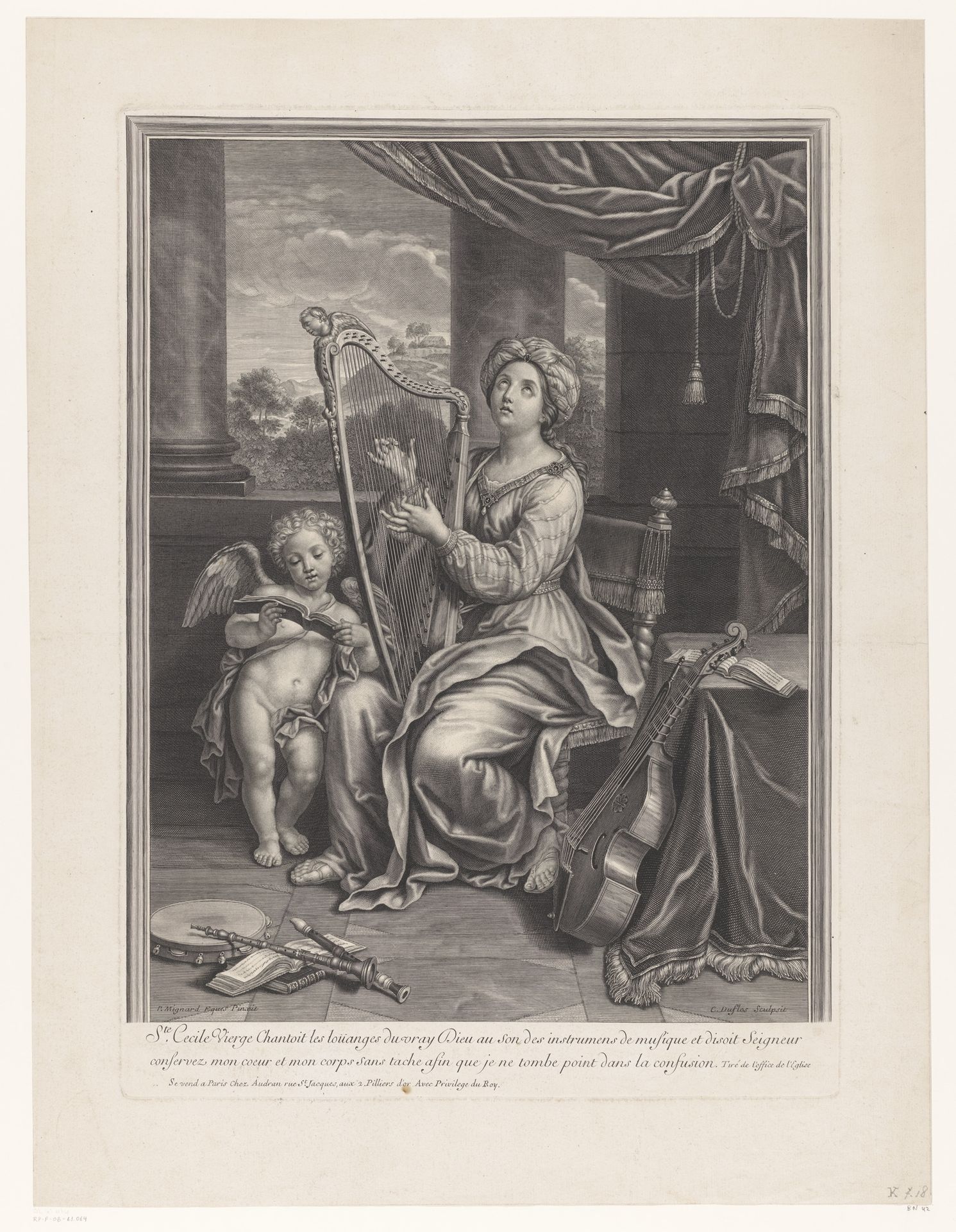 H. Cecilia met harp en engel by Claude Duflos