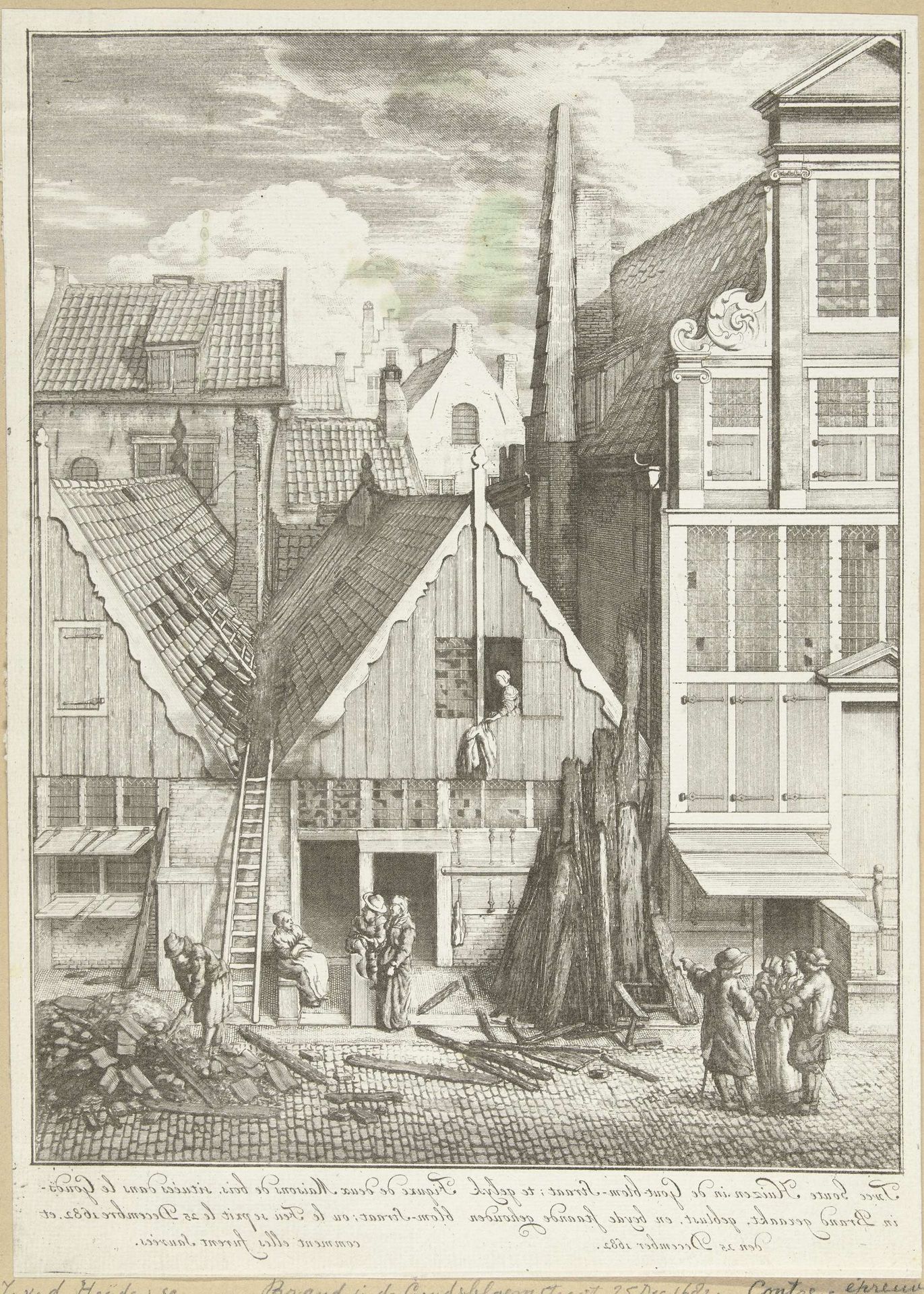 Uitgebrande huizen in de Goudsbloemstraat te Amsterdam, 1682 by Jan van der Heyden
