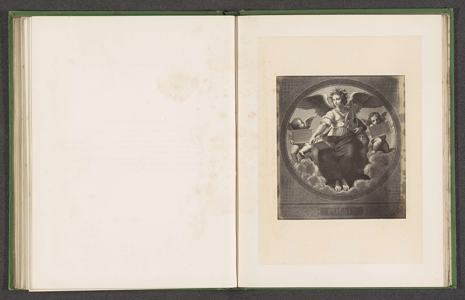 Fotoreproductie van een prent van de allegorie van de poëzie in de Stanza della Segnatura door Rafaël by Joseph Cundall