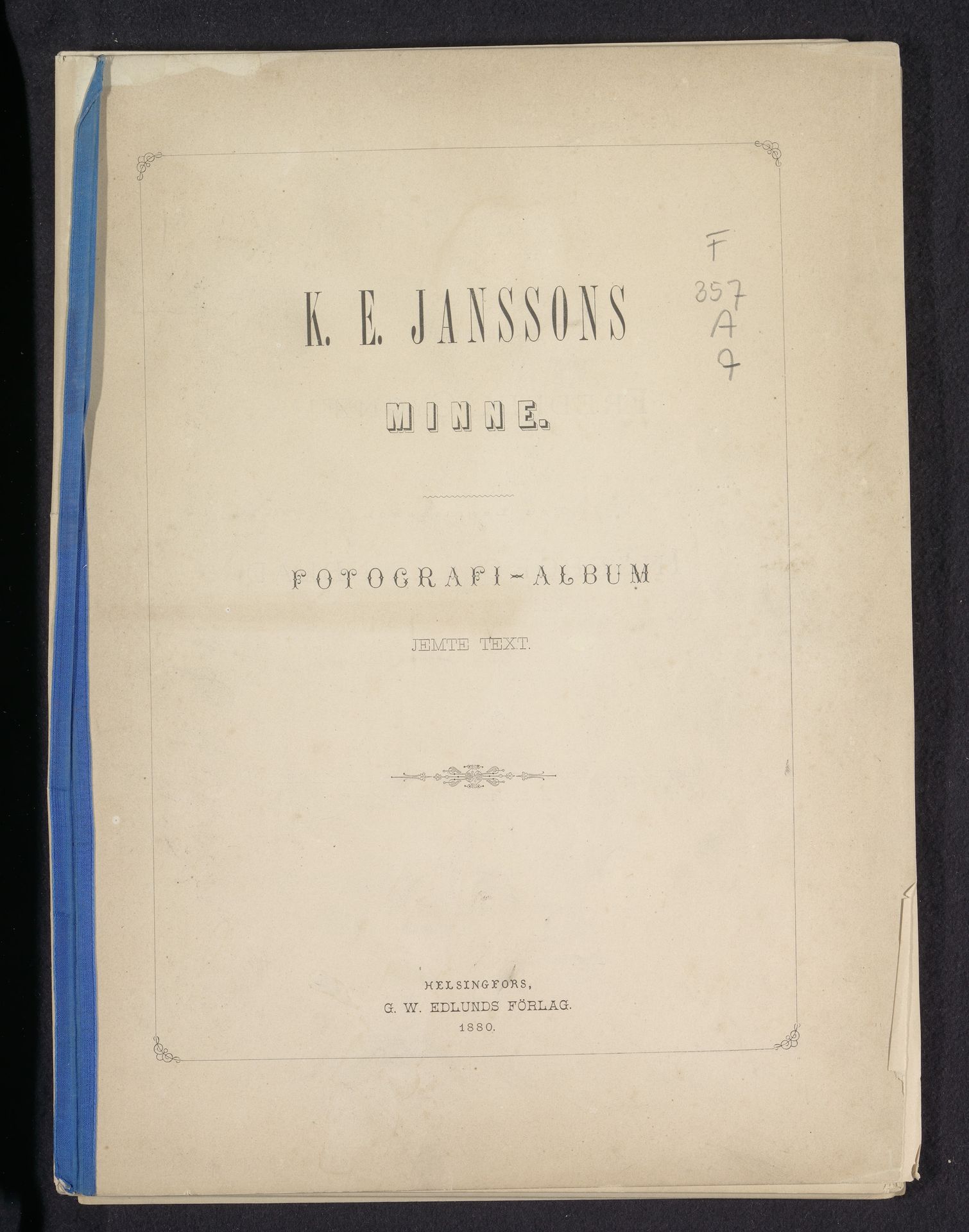 K.E. Janssons minne : fotografi-album by G.W. Edlunds Förlag