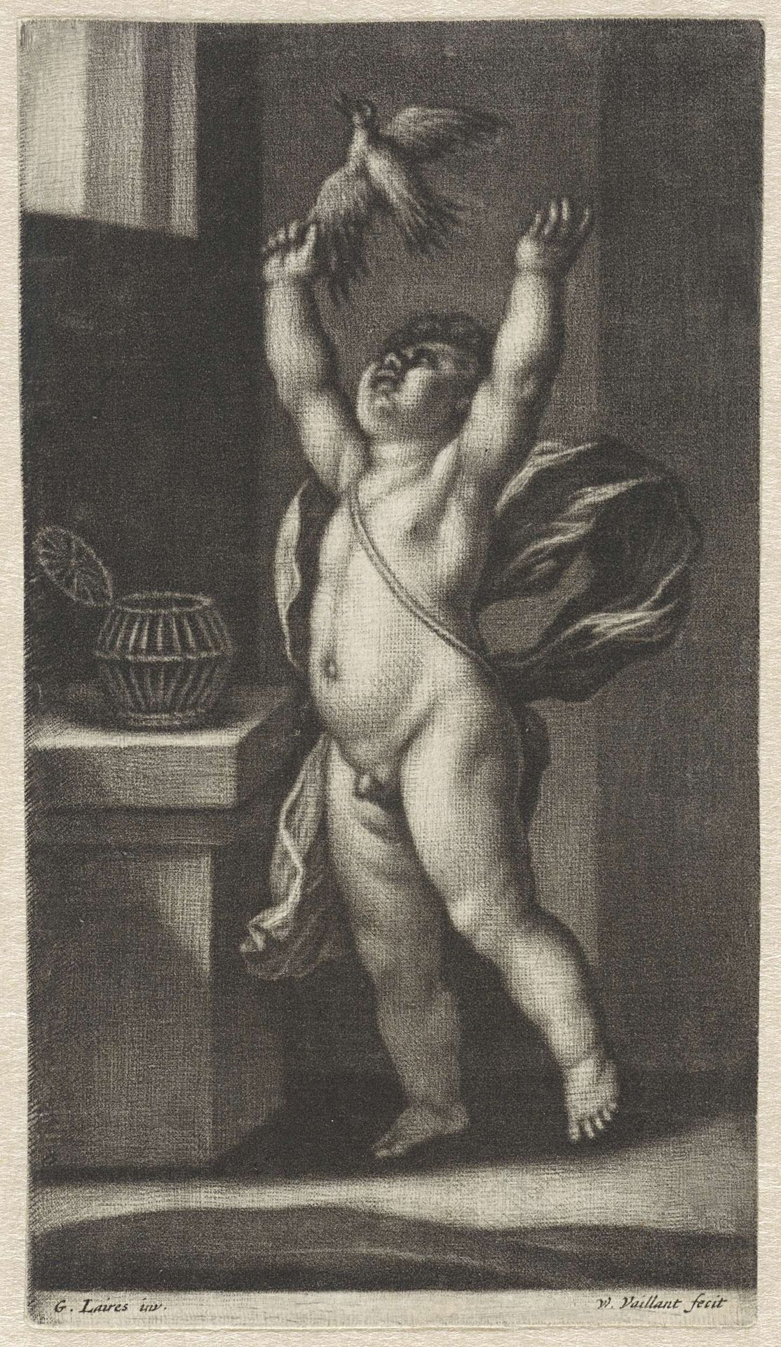 Naakt kind met een vogel by Wallerant Vaillant