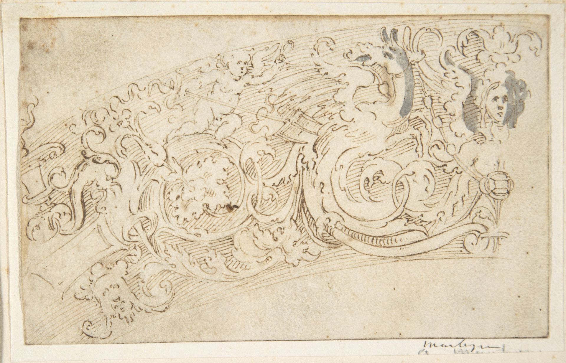 Part of a Circular Frieze with a Sphynx and a Putto with a Hybrid Creature by Anonymous