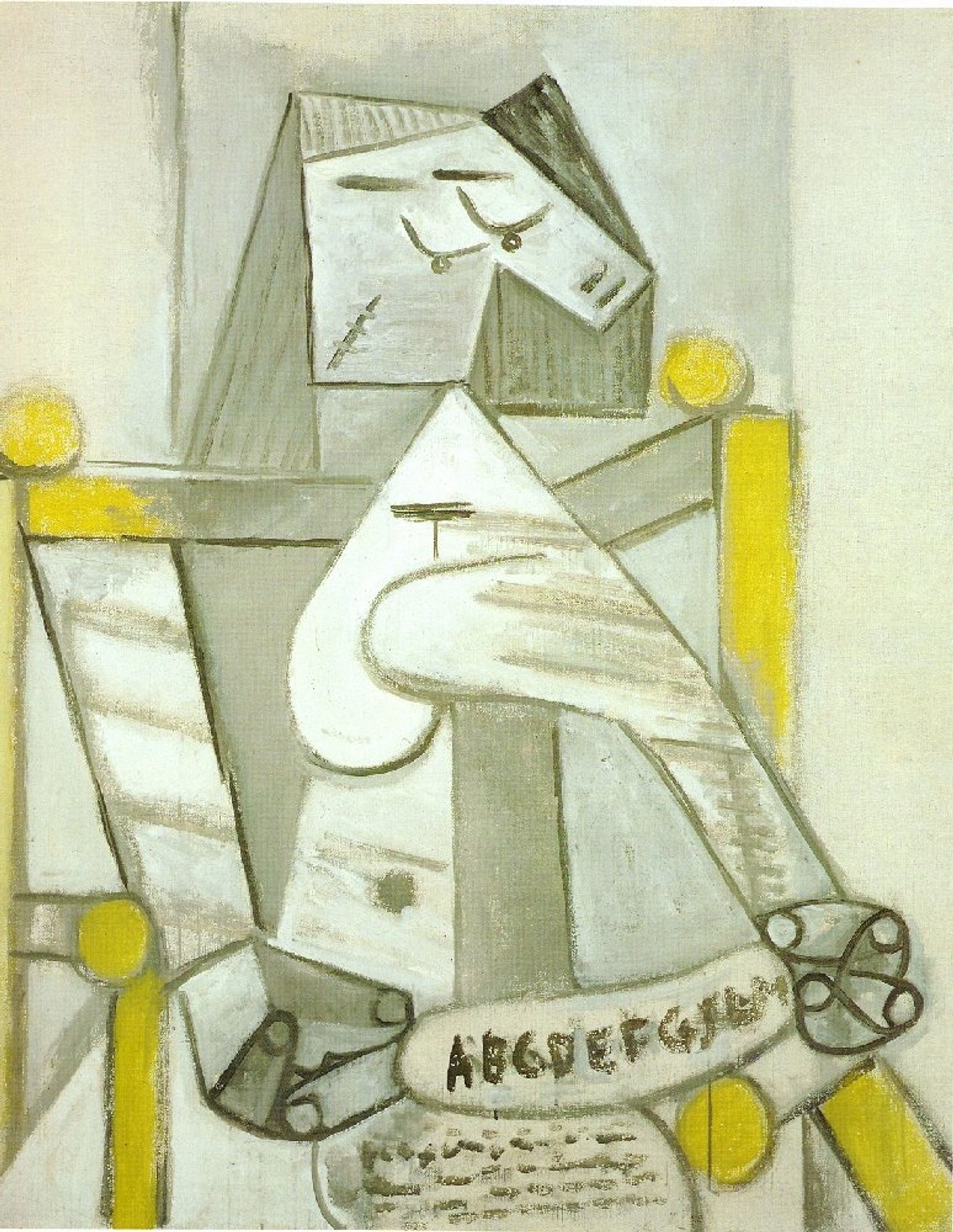 Seated woman with spelling book by Pablo Picasso
