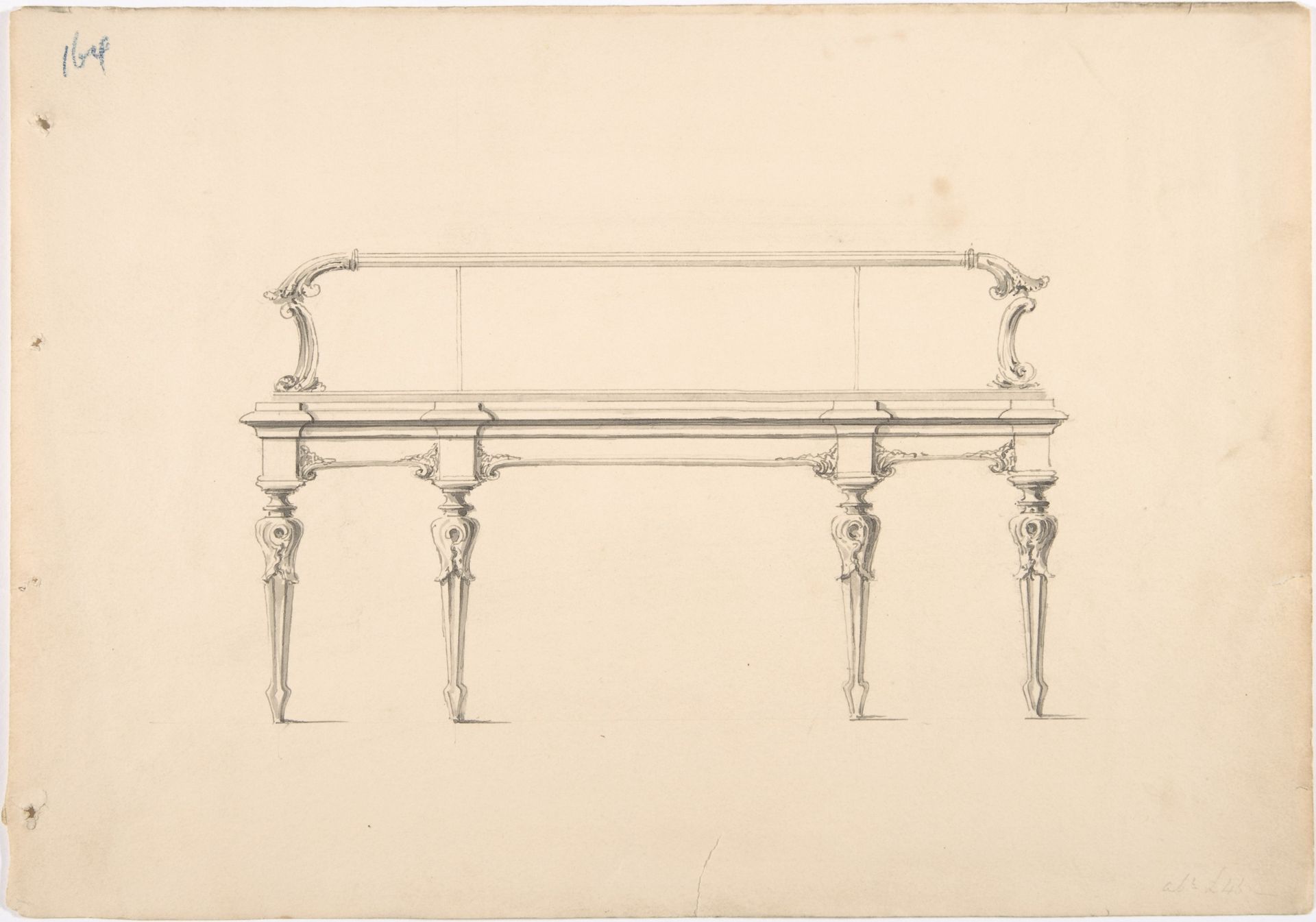 Design for a Mirrored Sideboard with Diminishing Legs and Foliate Ornament by Anonymous