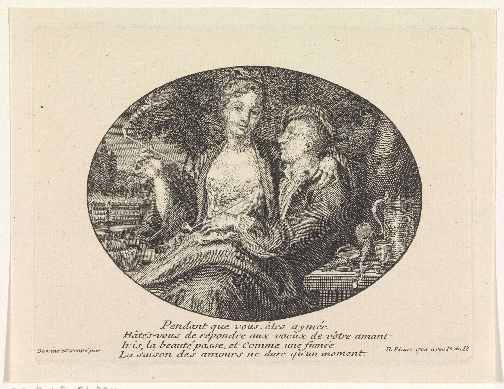Paar dat een pijp rookt by Bernard Picart
