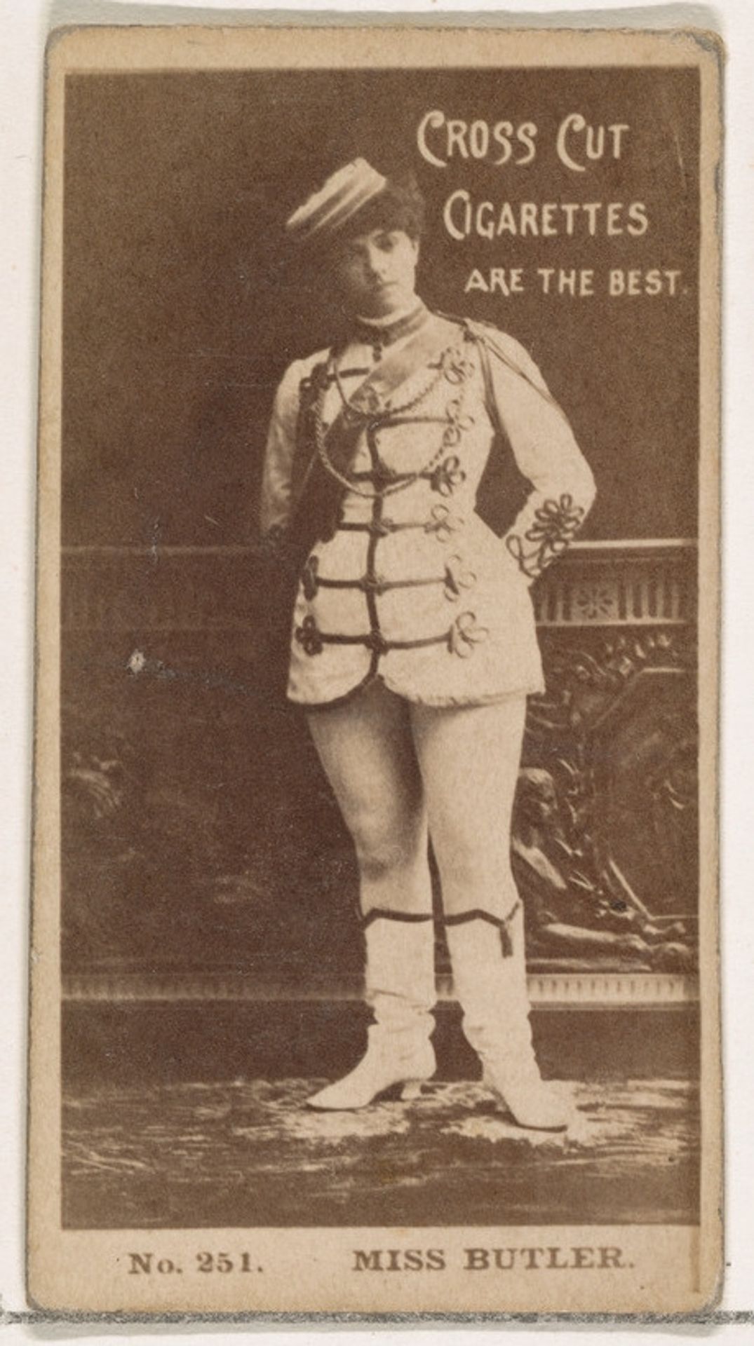 Card Number 251, Miss Butler, from the Actors and Actresses series (N145-2) issued by Duke Sons & Co. to promote Cross Cut Cigarettes by W. Duke, Sons & Co.