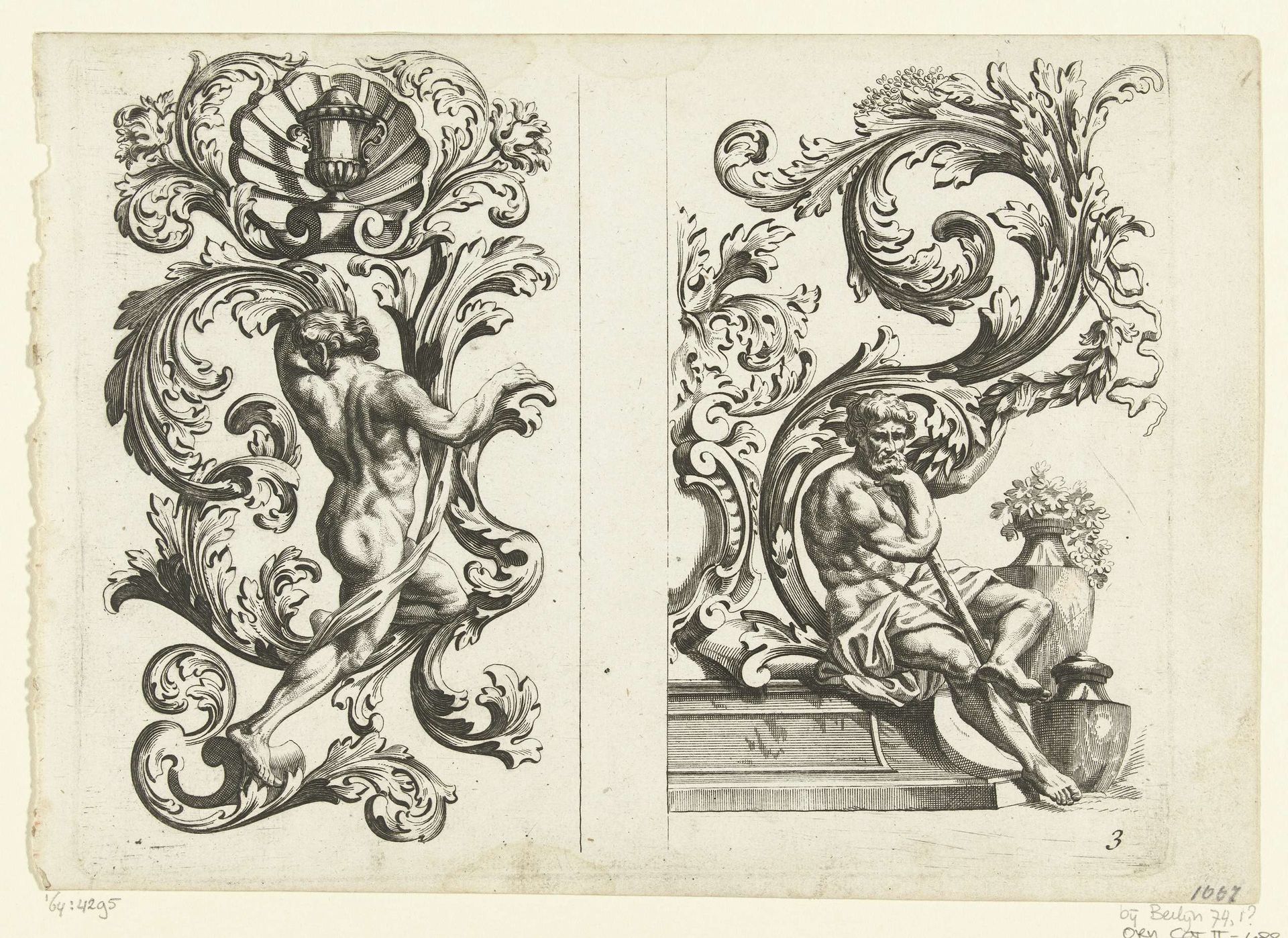 Naakte man en zittende man met bladranken by Susanne Maria von Sandrart
