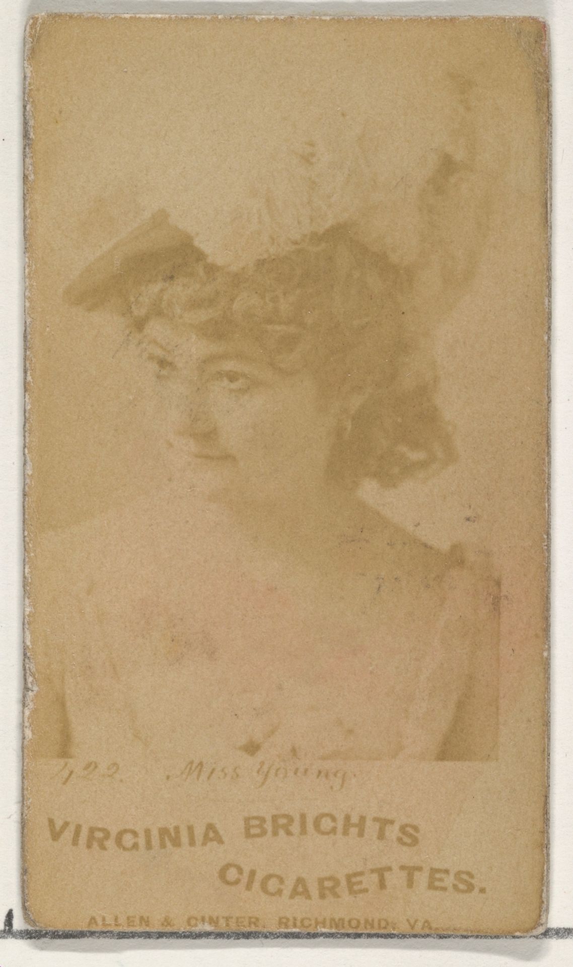 Card 422, Miss Young, from the Actors and Actresses series (N45, Type 1) for Virginia Brights Cigarettes by Allen & Ginter