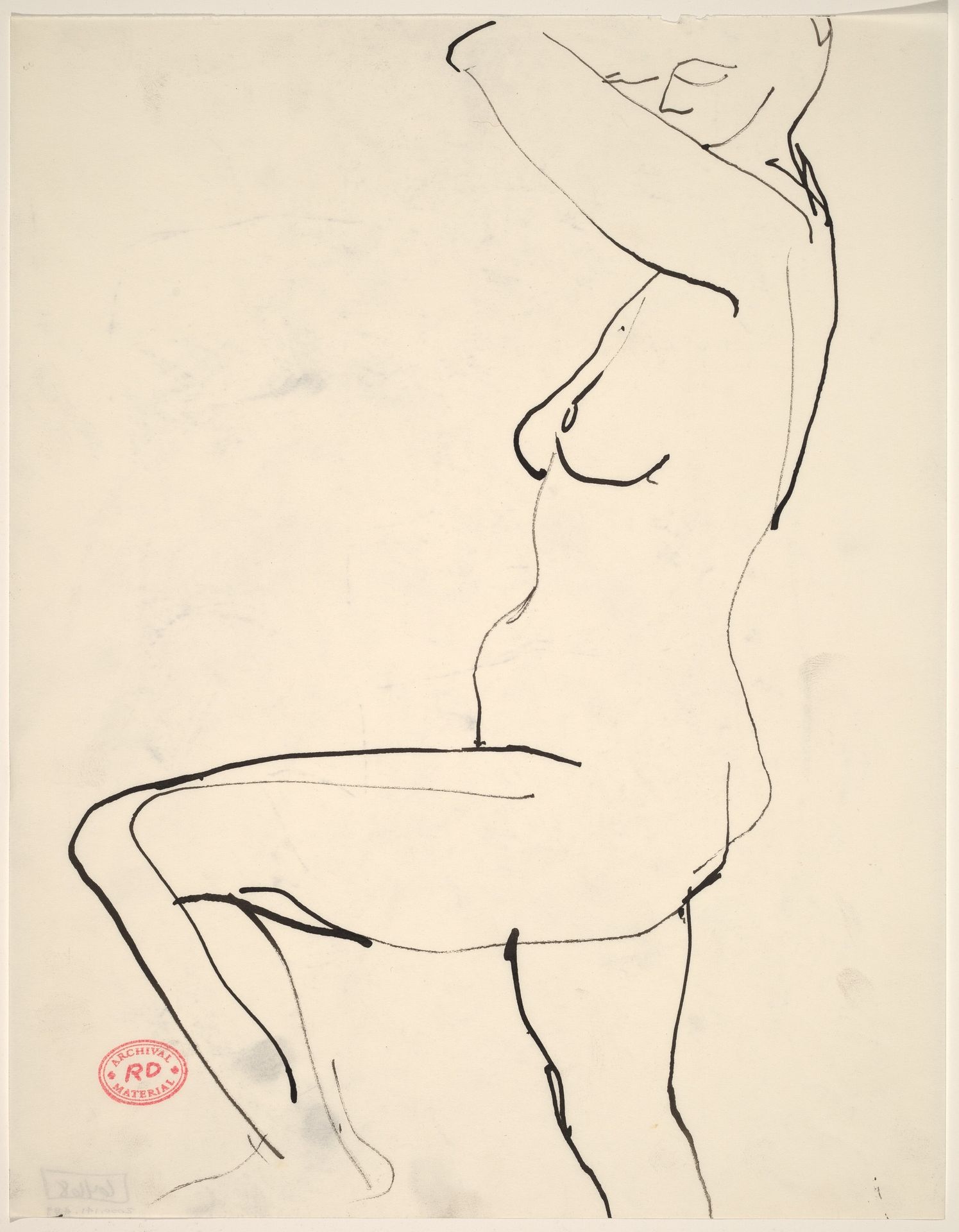 Untitled [side view of standing female nude with arm and leg raised] by Richard Diebenkorn