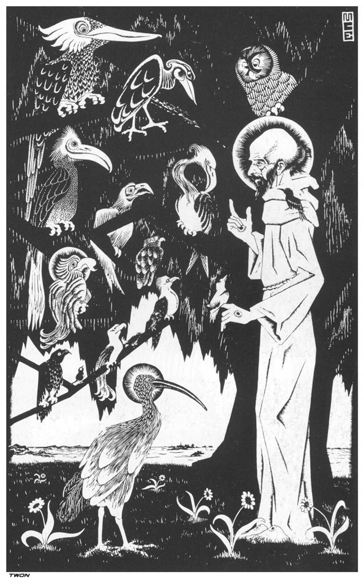 St. Francis preaching to the Birds by M.C. Escher