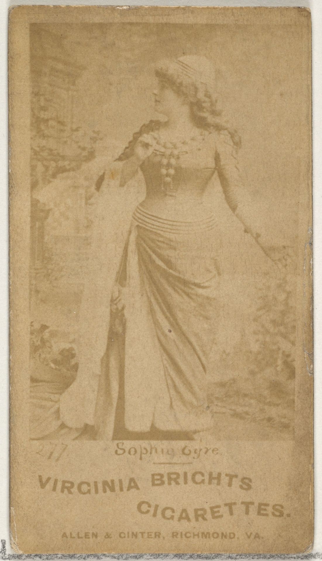 Card 277, Sophie Gyre, from the Actors and Actresses series (N45, Type 1) for Virginia Brights Cigarettes by Allen & Ginter