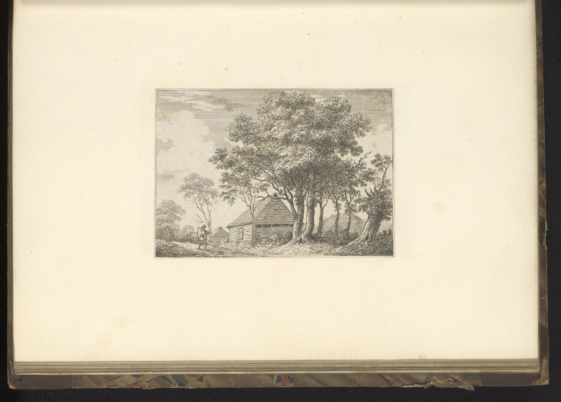 Landschap met een schuur en man met zeis by Edward Edwards