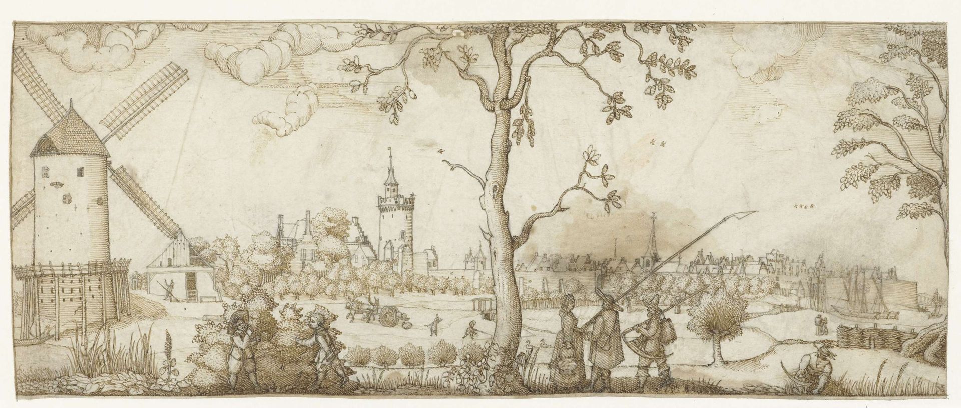 Landschap met gezicht op een stad by Herman Breckerveld