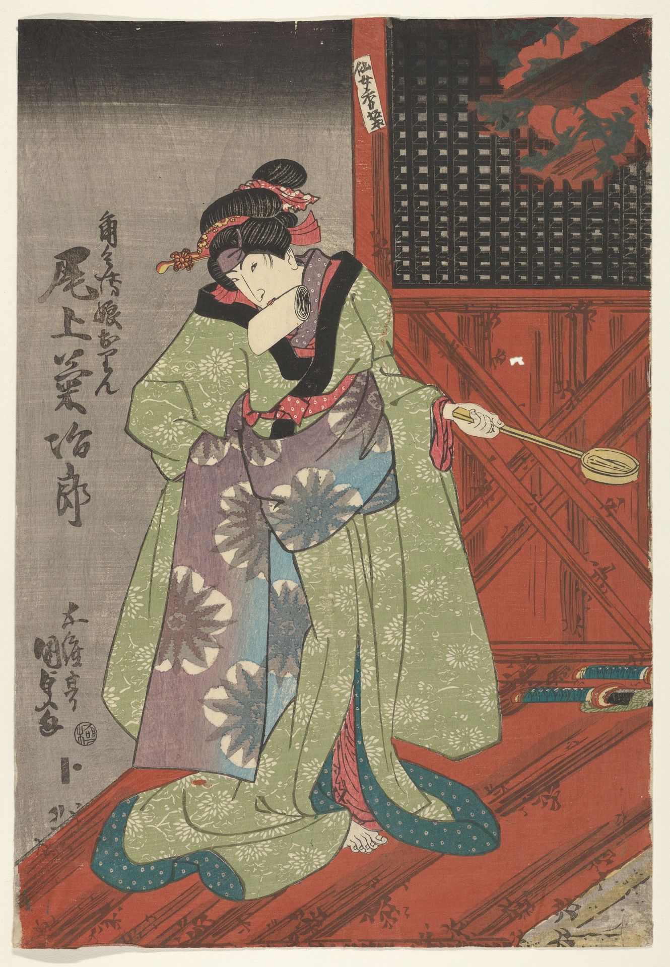 Woman in green kimono by Anonymous