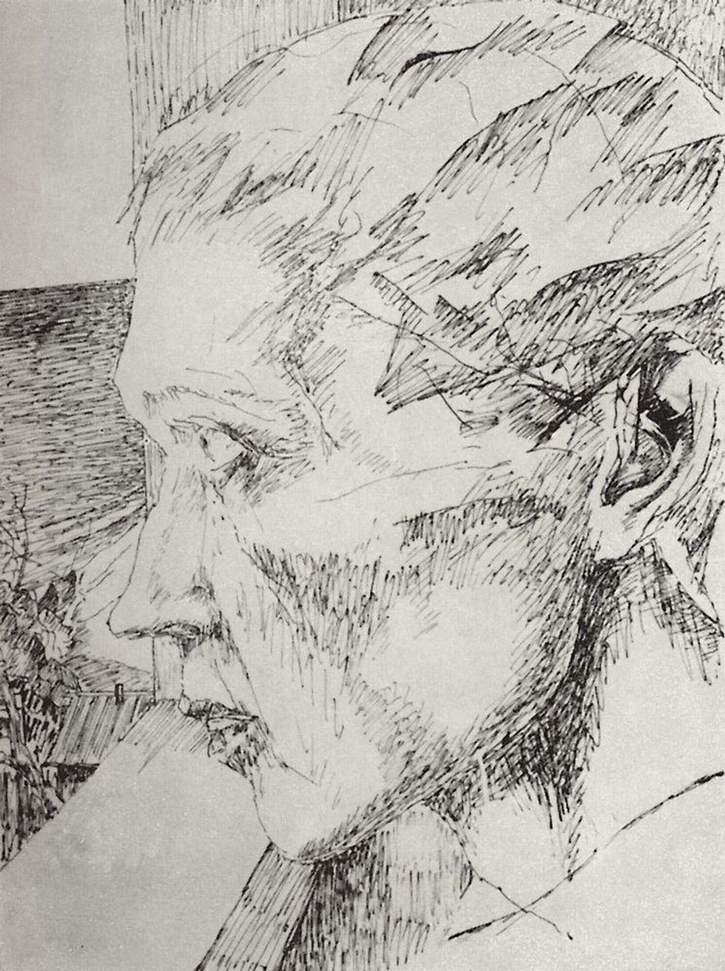 Men's head by Kuzma Petrov-Vodkin