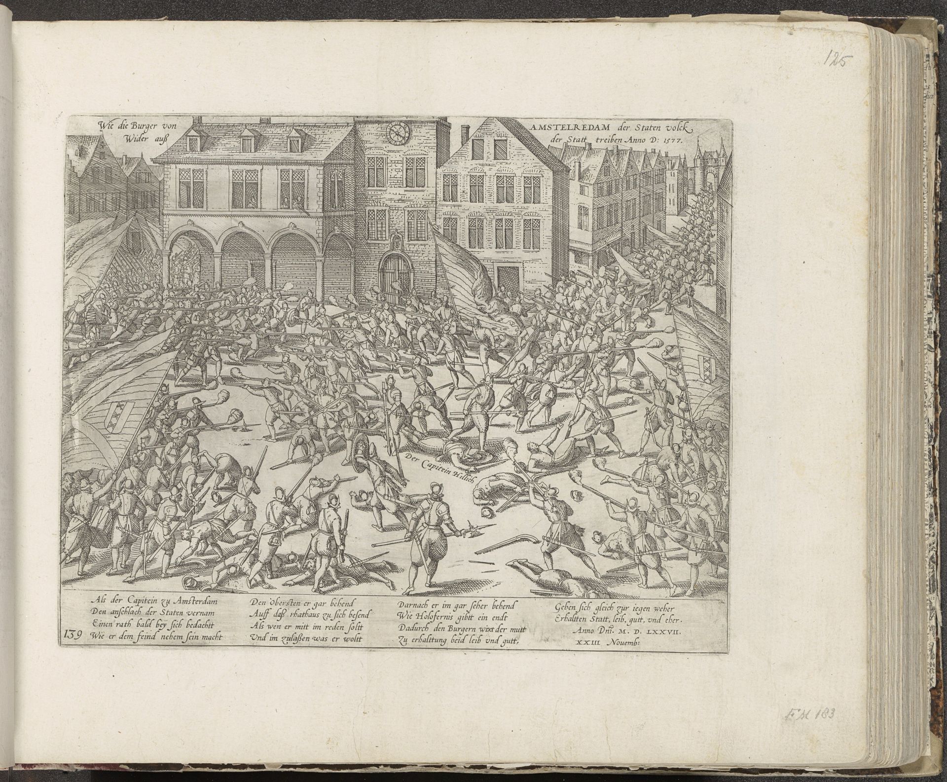 Staatse troep verslagen op de Dam, 1577 by Frans Hogenberg