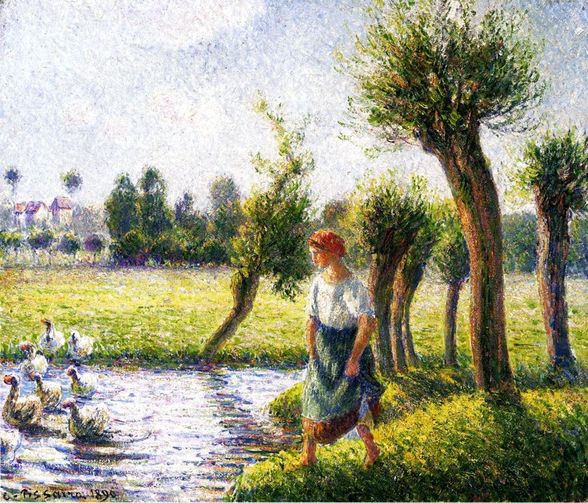 Peasant Woman Watching the Geese by Camille Pissarro
