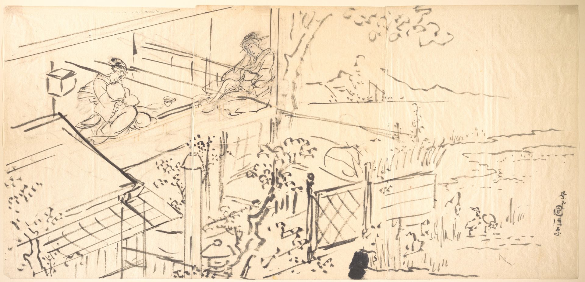 Two Courtesans Enjoying the View from a Teahouse by Utagawa Kunisada