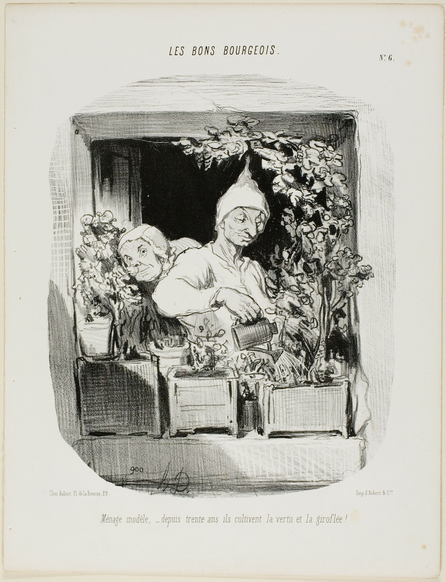 A Model Marriage: For Thirty Years They Have Cultivated Virtue and Carnations, plate six from Les Bons Bourgeois by Honoré Daumier