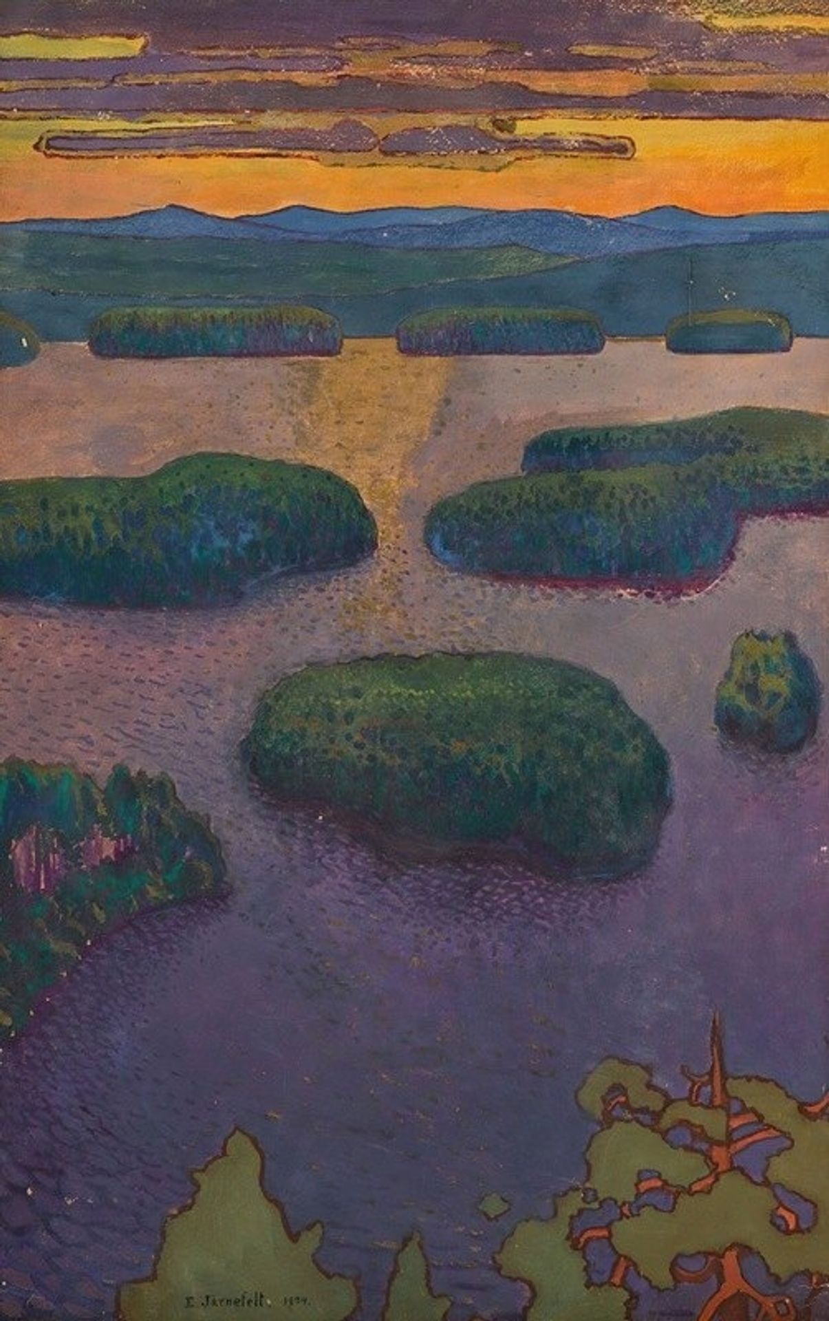 Sunset over a lake by Eero Järnefelt