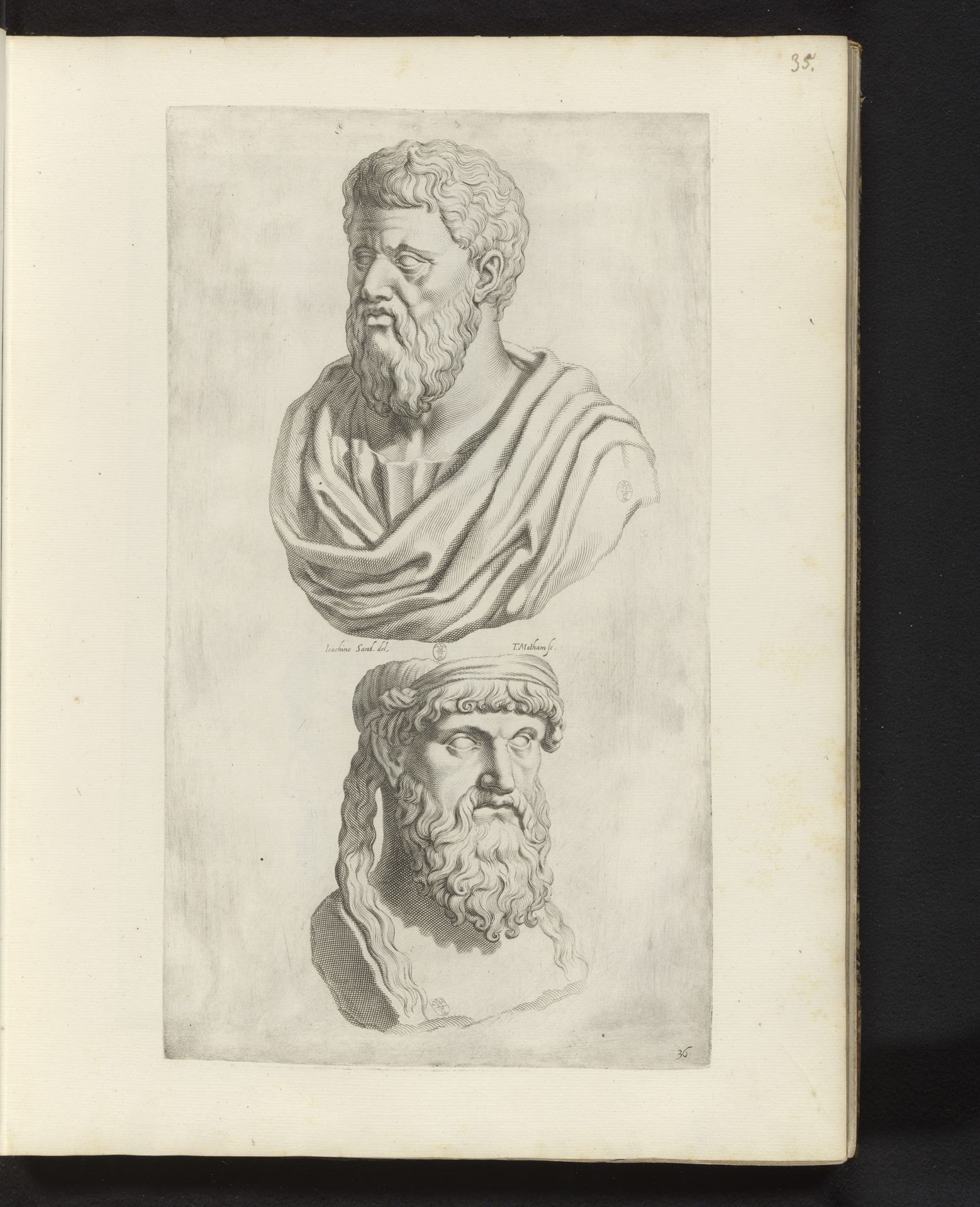 Buste van Plato en buste van een onbekende filosoof by Theodor Matham