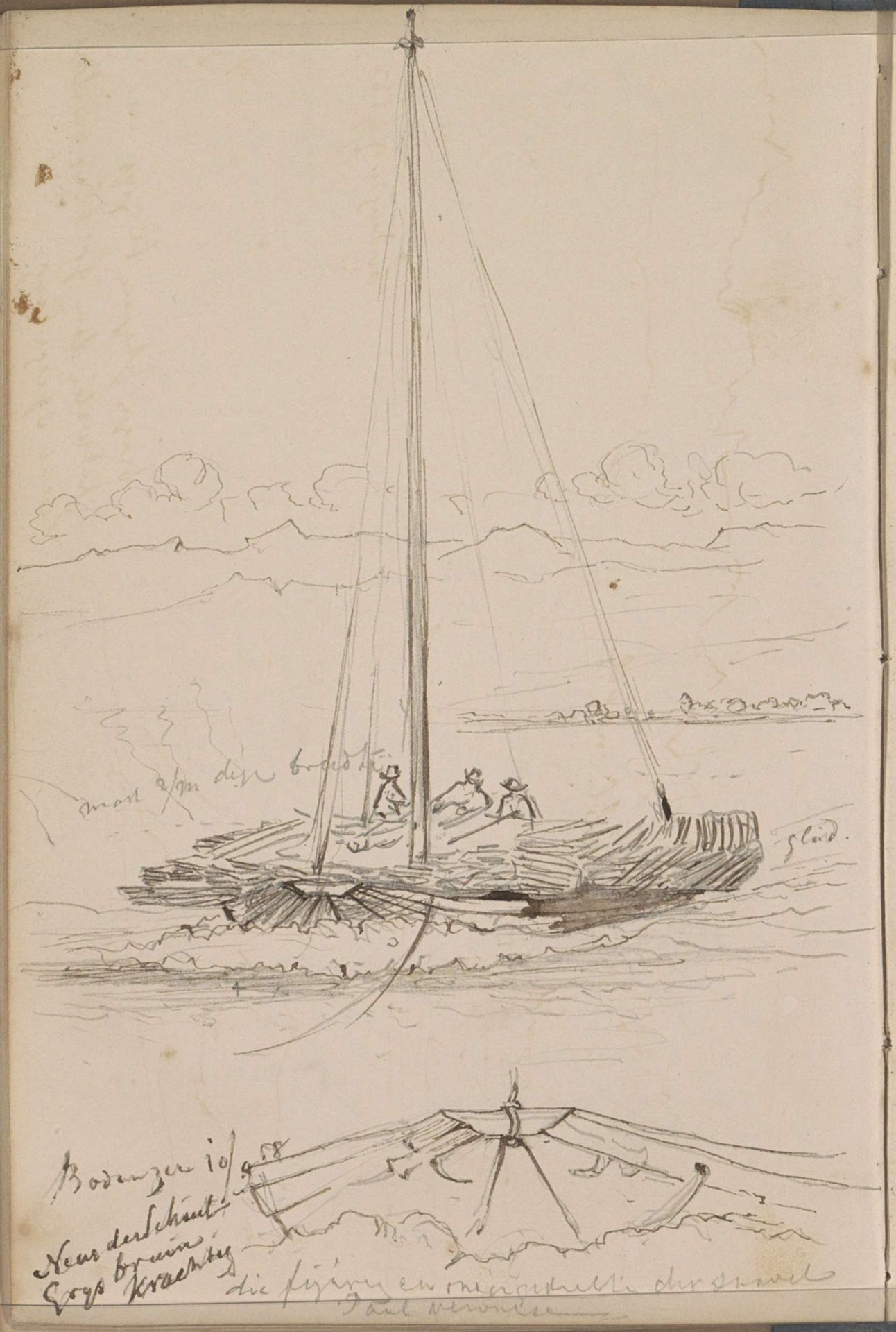Figuren in een schuit op het Bodenmeer by Johannes Tavenraat