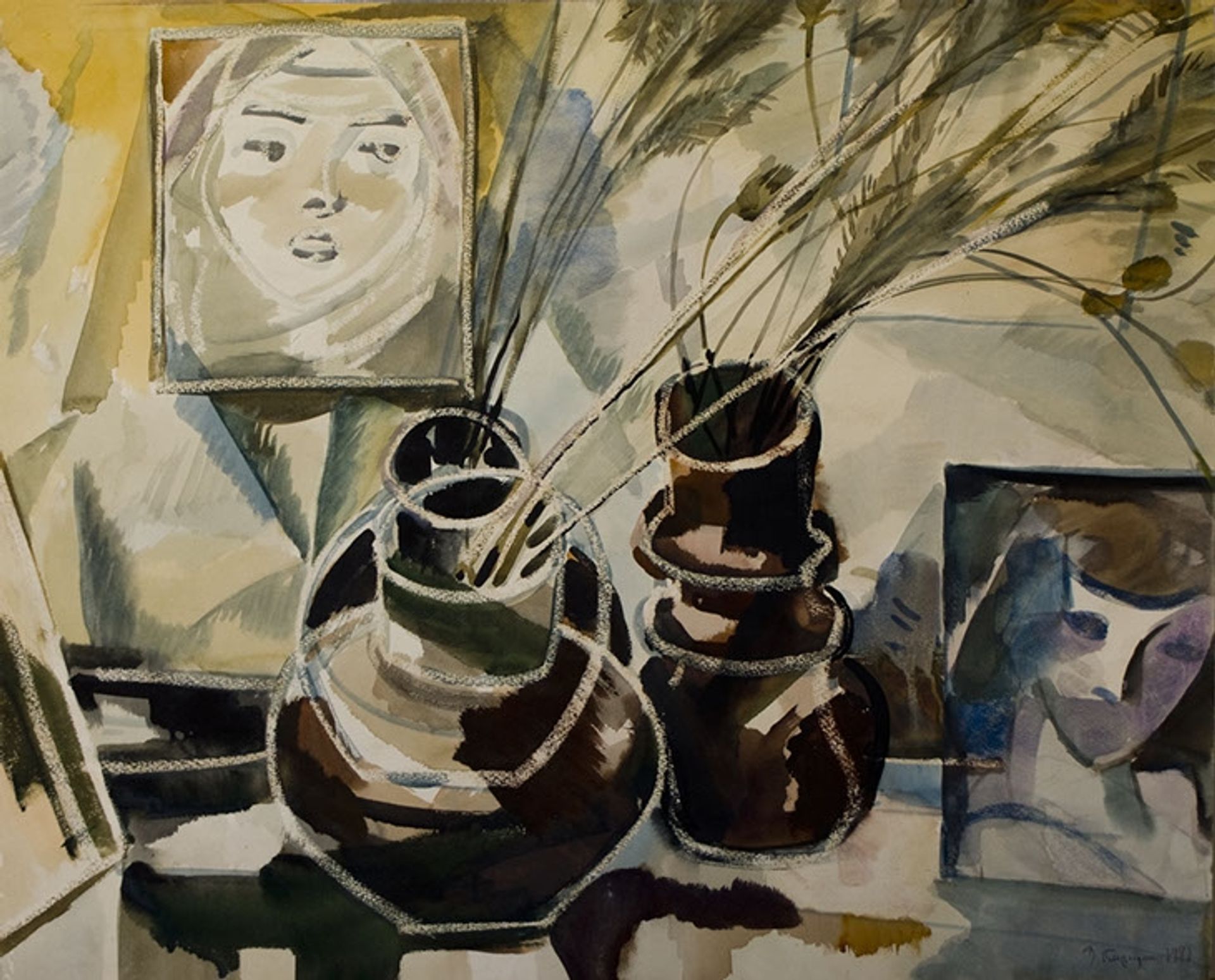 Still Life (with a Portrait of a Girl) by Petros Malayan
