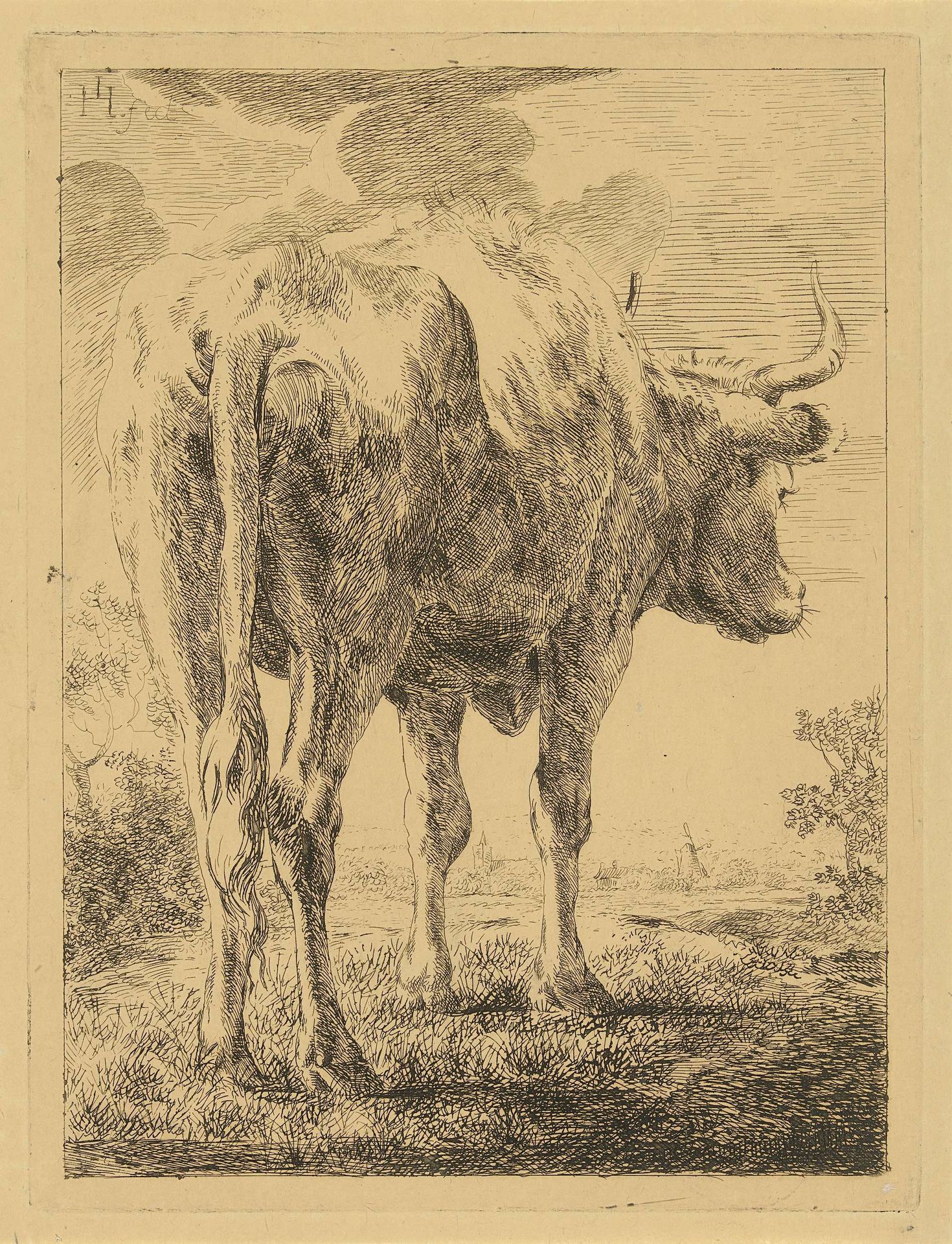 Koe in een landschap by Jabes Heenck