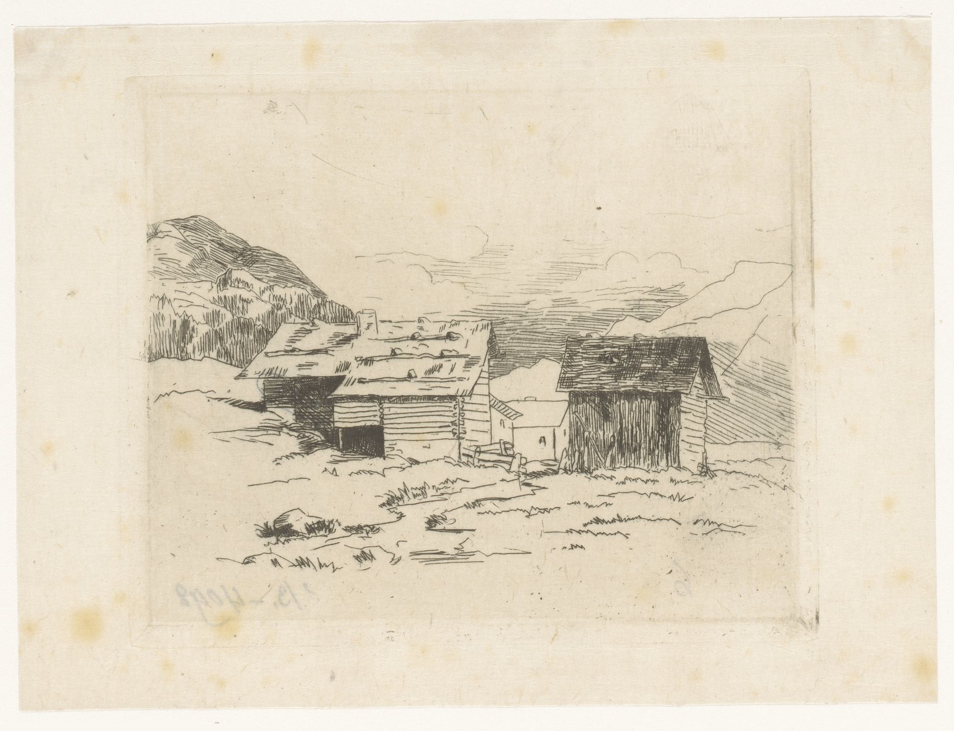 Berglandschap met twee huizen by Maria van (gravin van Vlaanderen) Hohenzollern-Sigmaringen
